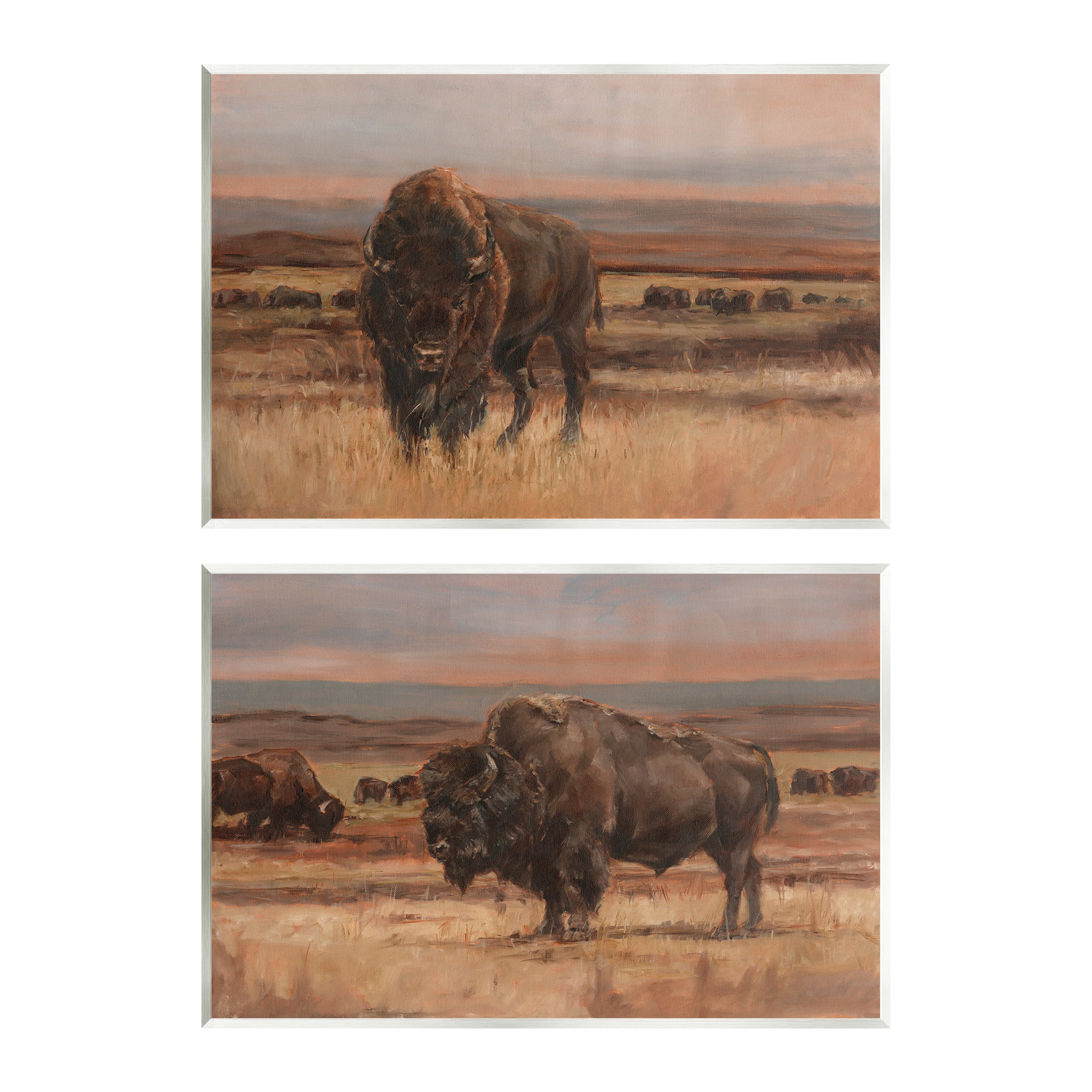 Stupell Industries Scattered Bison & Farmland Animals & Insects Painting Unframed Art Print Wall Art, 15 x 10, Set of 2