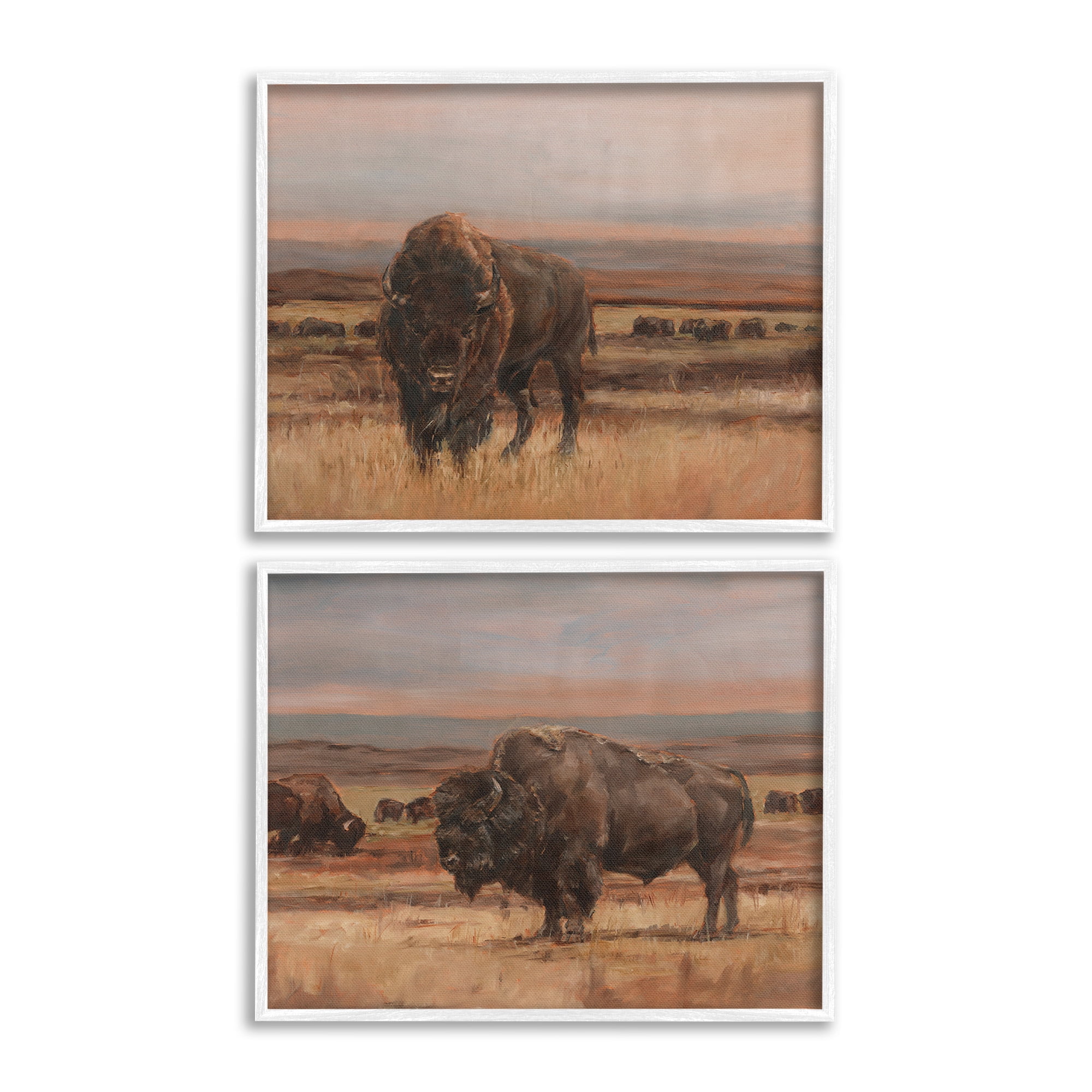 Stupell Industries Scattered Bison & Farmland Animals & Insects Painting White Framed Art Print Wall Art, 20 x 16, Set of 2