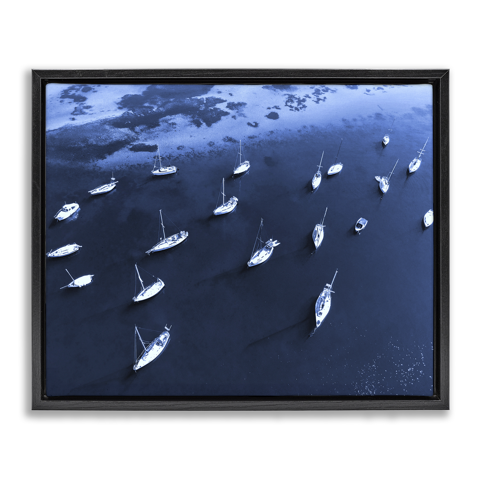 Stupell Industries Scattered Boats on Sea Transportation Photography Black Floater Framed Canvas Art Print Wall Art, 31 x 25