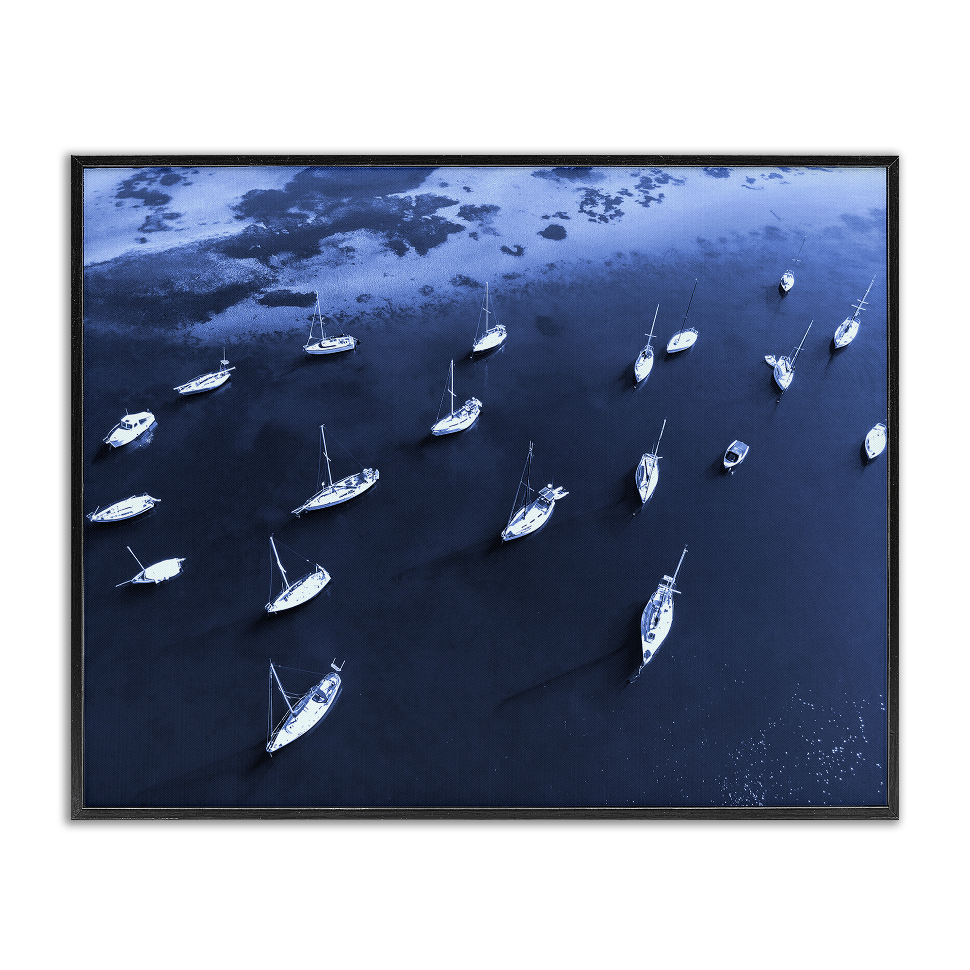 Stupell Industries Scattered Boats on Sea Transportation Photography Black Framed Art Print Wall Art, 14 x 11