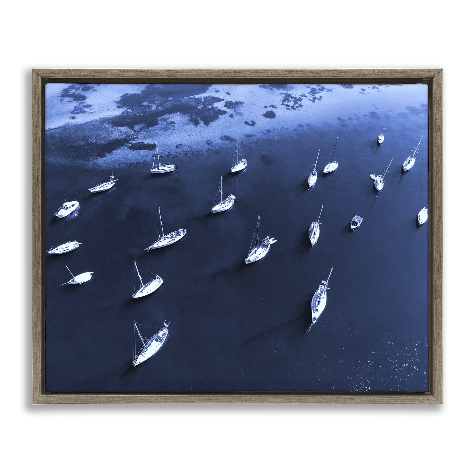 Stupell Industries Scattered Boats on Sea Transportation Photography Brown Floater Framed Canvas Art Print Wall Art, 21 x 17