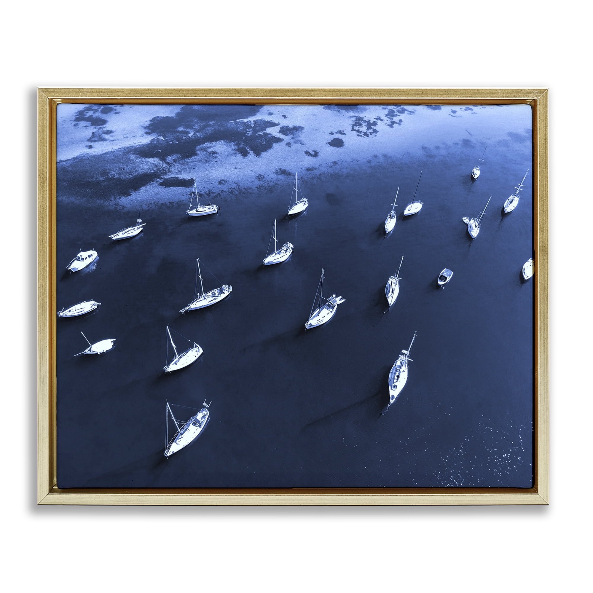 Stupell Industries Scattered Boats on Sea Transportation Photography Gold Floater Framed Canvas Art Print Wall Art, 21 x 17