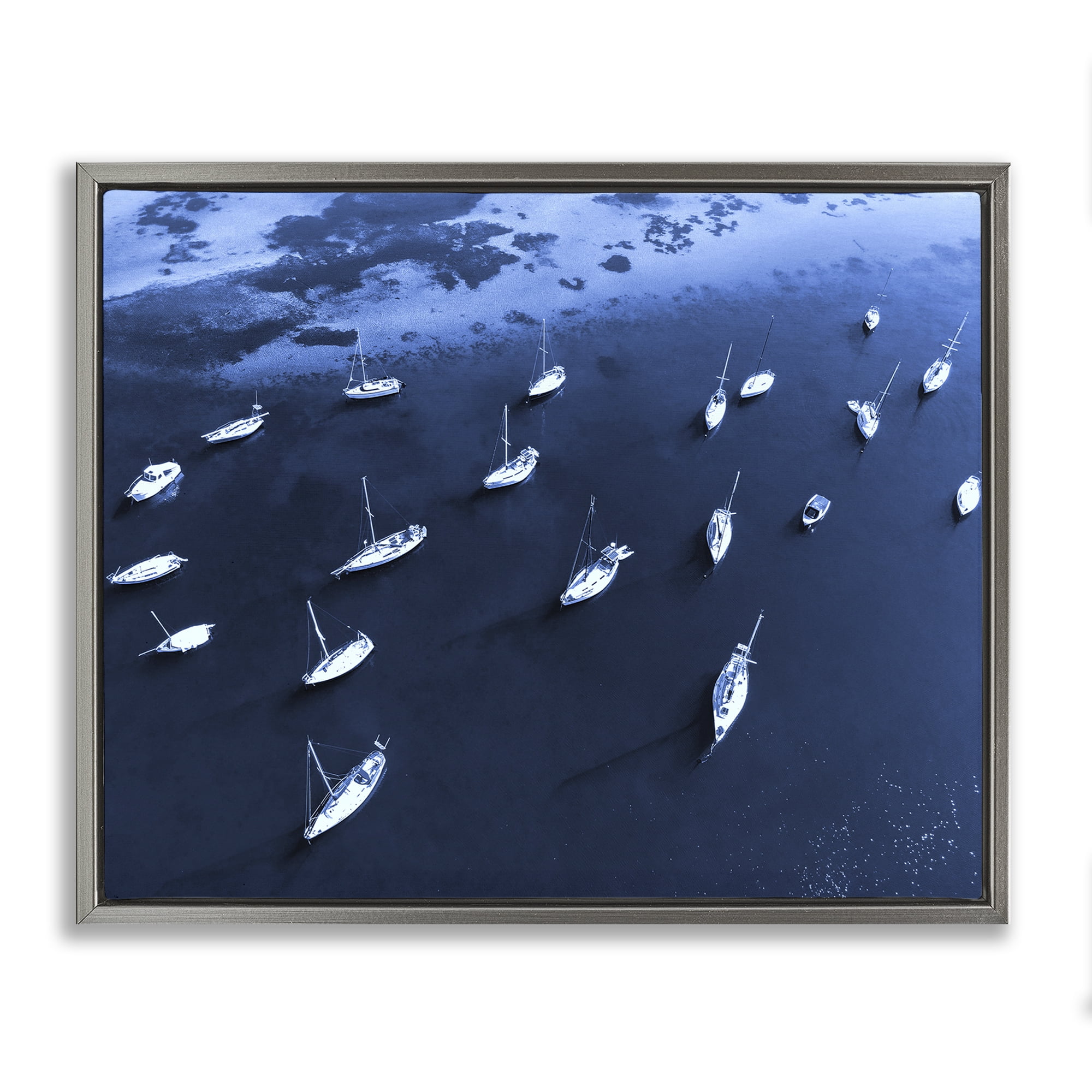 Stupell Industries Scattered Boats on Sea Transportation Photography Gray Floater Framed Canvas Art Print Wall Art, 31 x 25