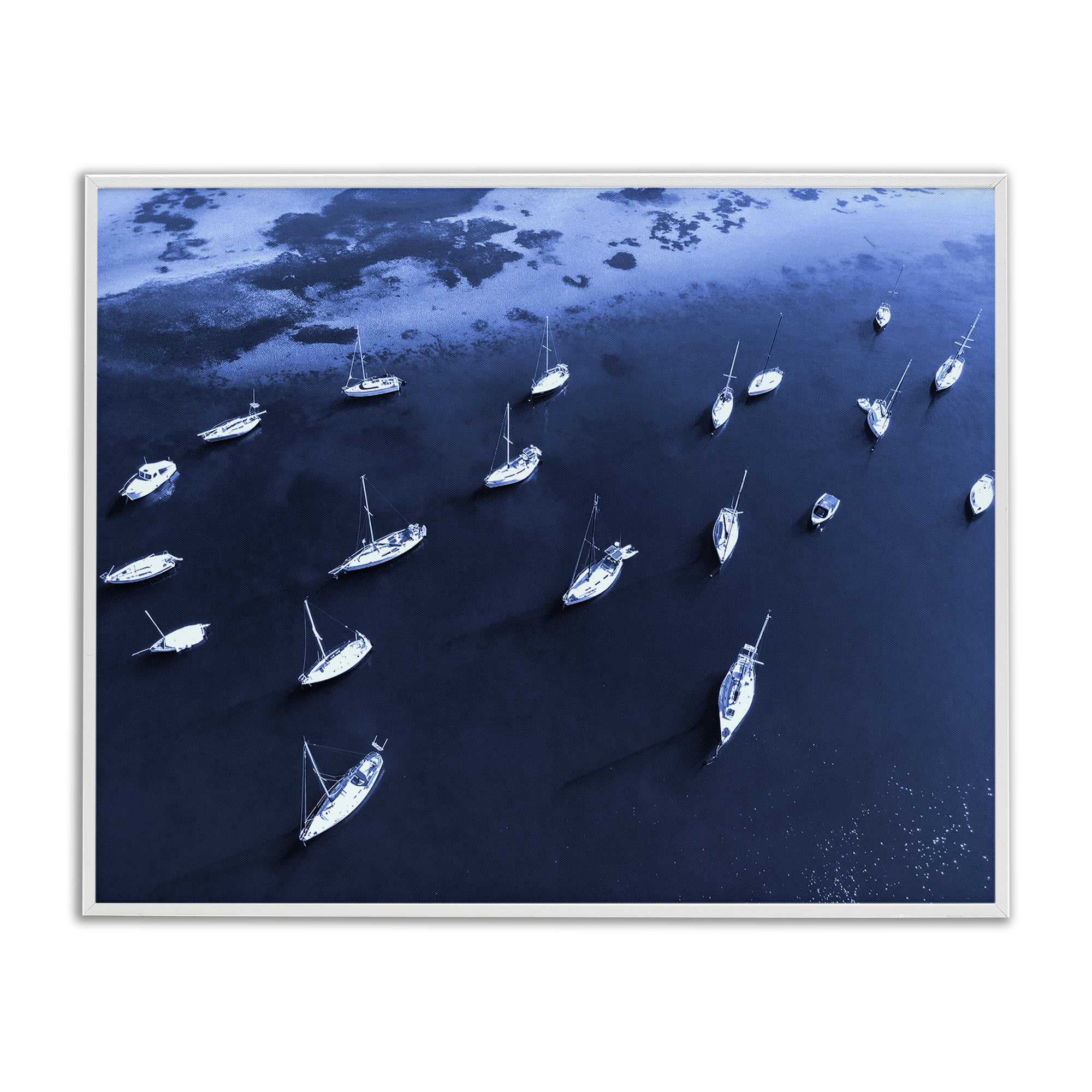 Stupell Industries Scattered Boats on Sea Transportation Photography White Framed Art Print Wall Art, 14 x 11