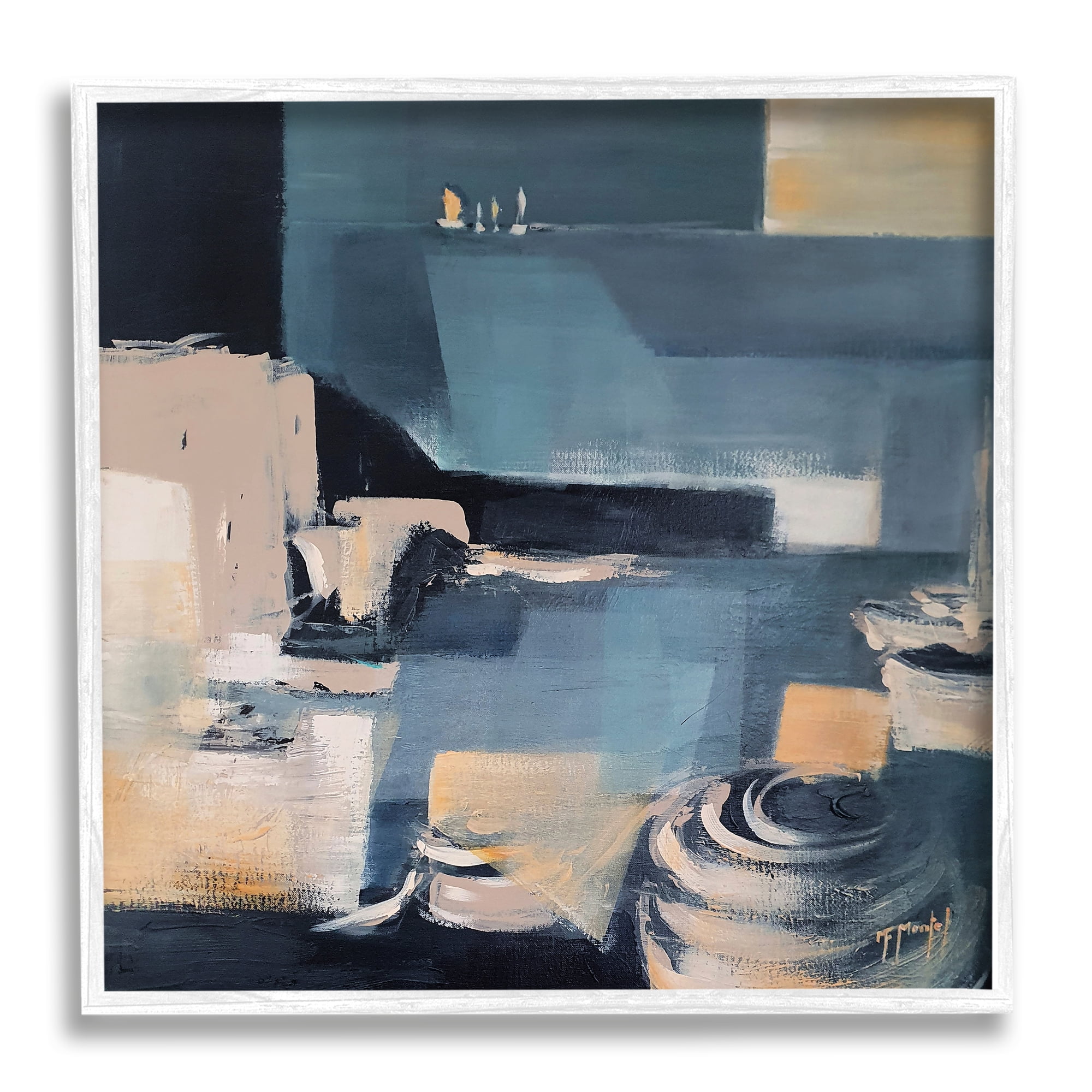 Stupell Industries Scattered Coastal Abstraction Fluid Wave Geometric Shapes Modern Painting White Framed Art Print Wall Art, 24 x 24, Design by Fanou Montel