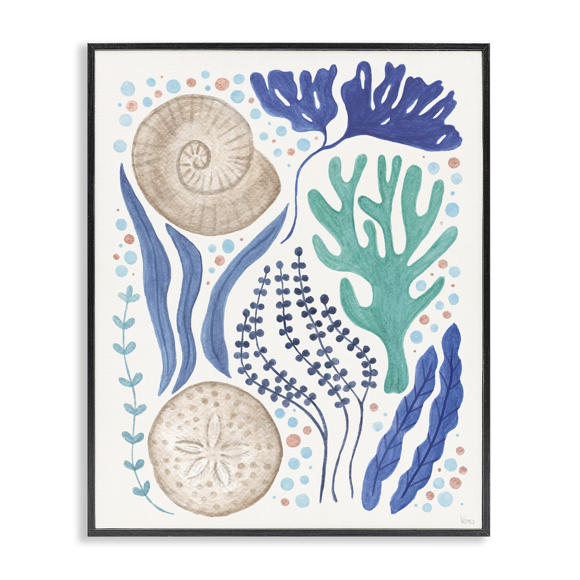 Stupell Industries Scattered Marine Life Nautical & Beach Painting Black Framed Art Print Wall Art, 16 x 20