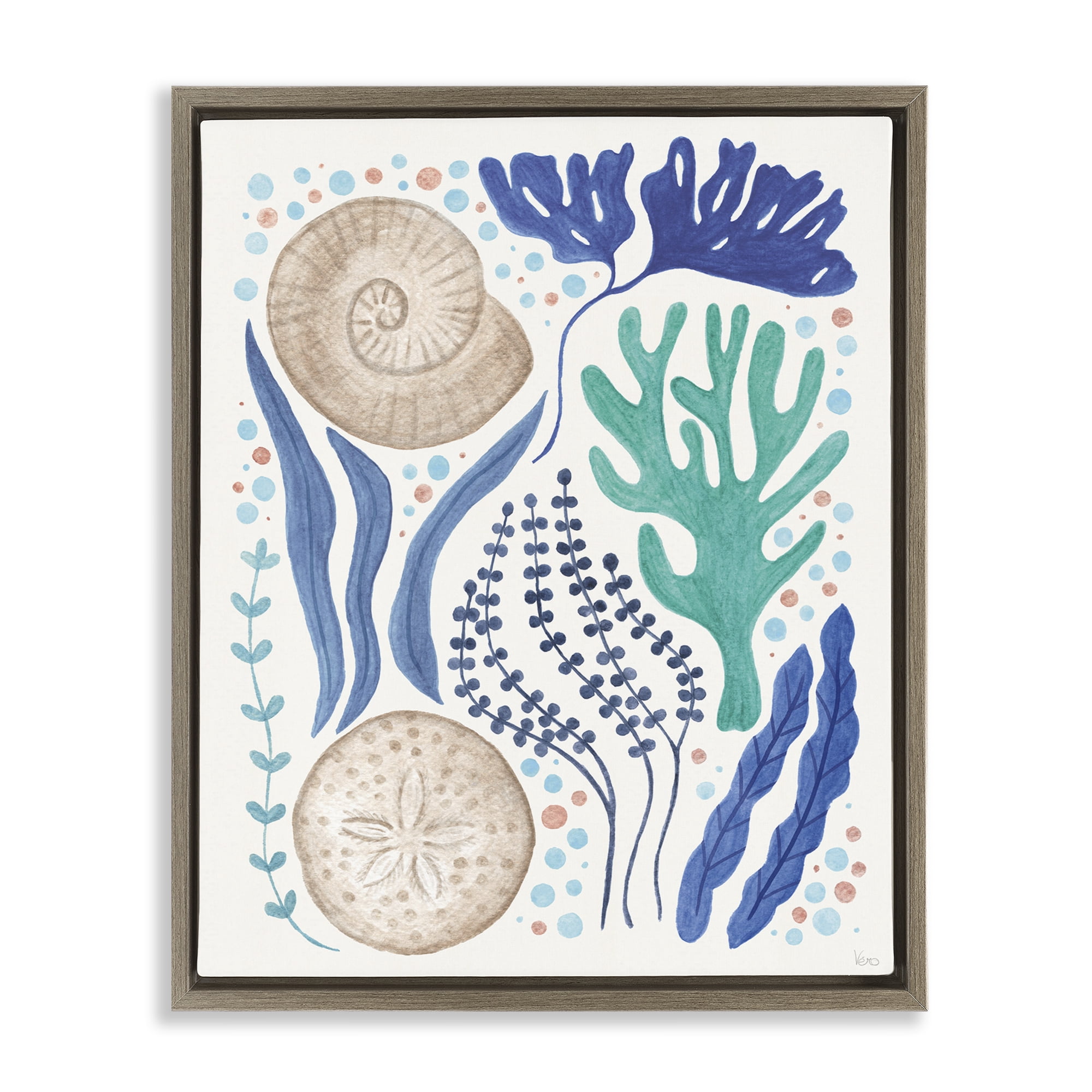 Stupell Industries Scattered Marine Life Nautical & Beach Painting Brown Floater Framed Canvas Art Print Wall Art, 25 x 31