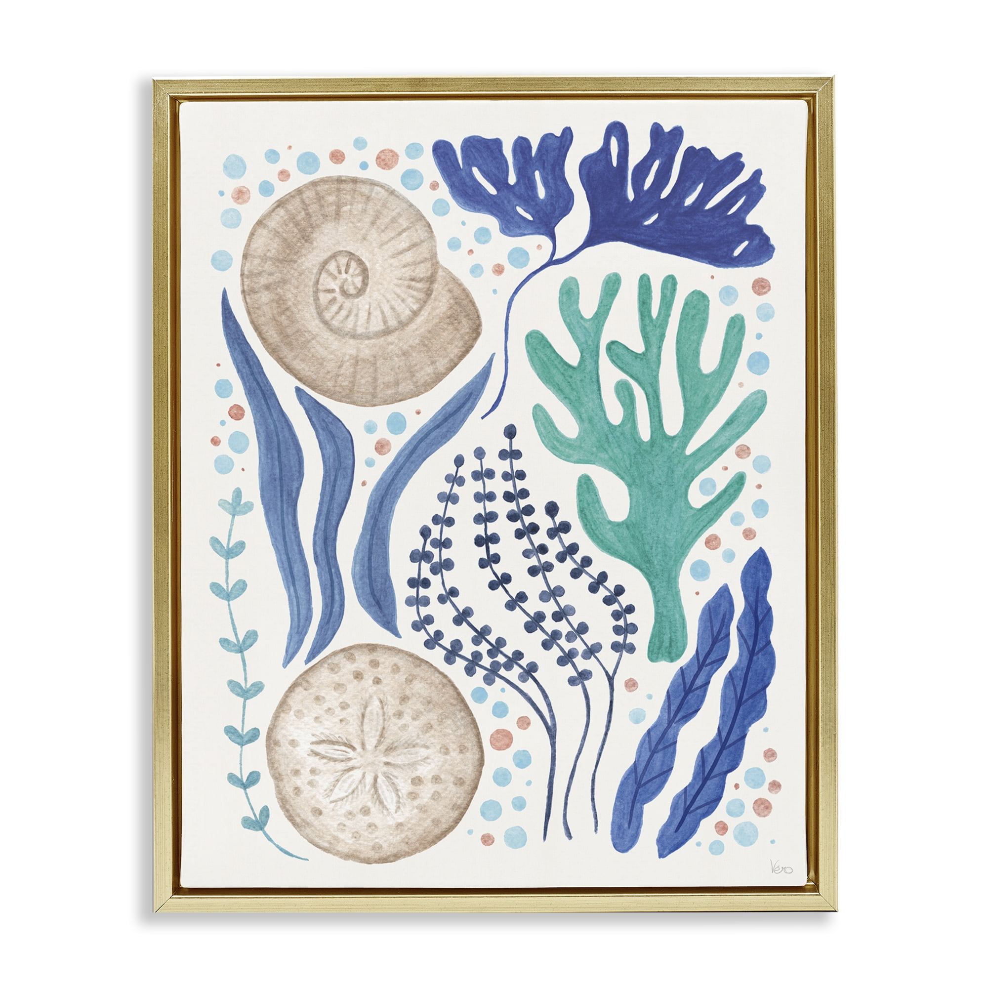 Stupell Industries Scattered Marine Life Nautical & Beach Painting Gold Floater Framed Canvas Art Print Wall Art, 25 x 31