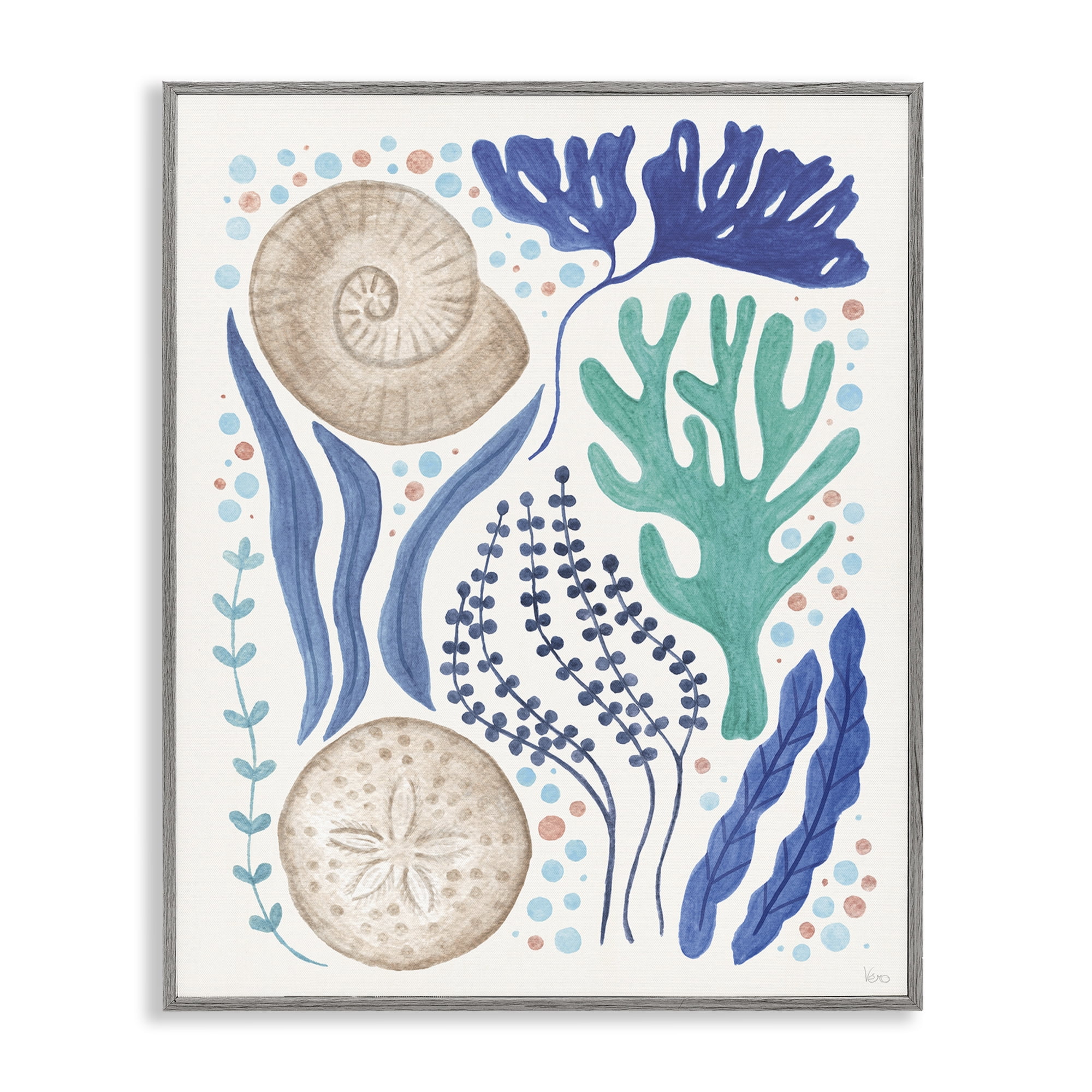 Stupell Industries Scattered Marine Life Nautical & Beach Painting Gray Framed Art Print Wall Art, 16 x 20