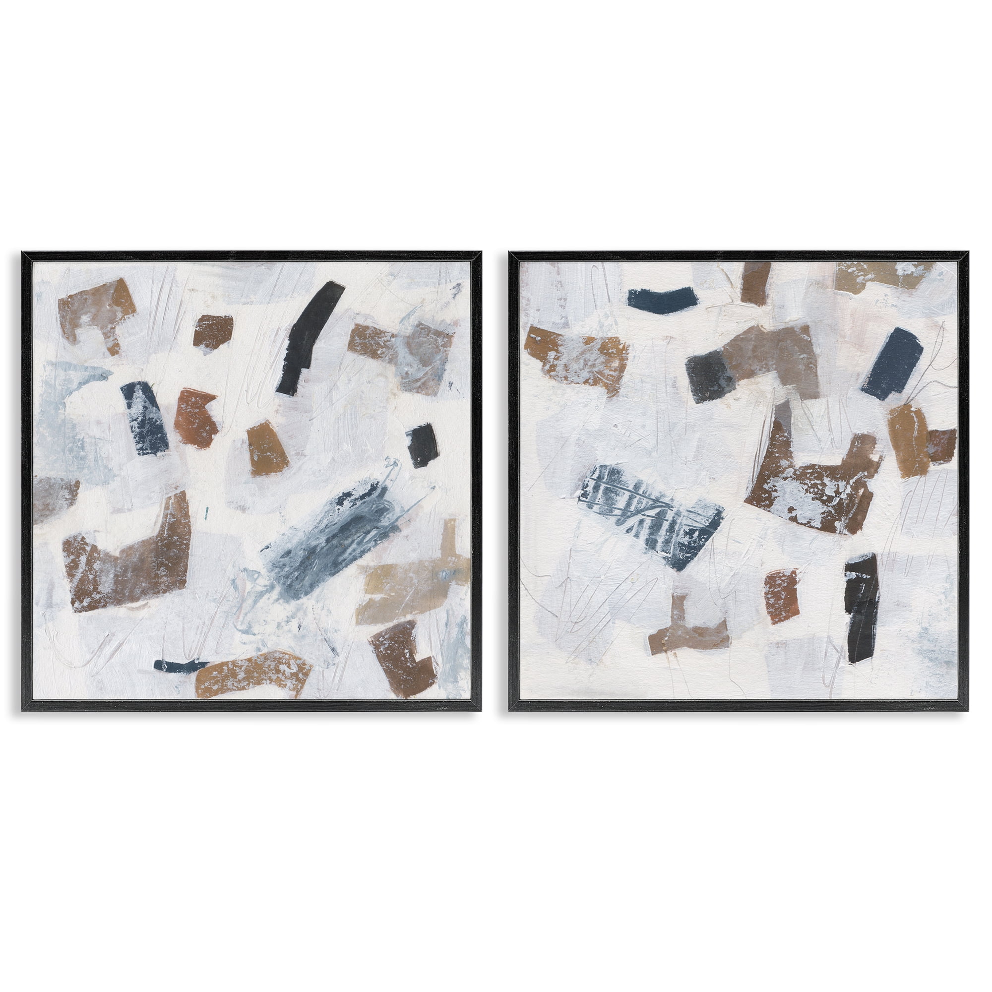 Stupell Industries Scattered Neutral Shapes Abstract Painting Black Framed Art Print Wall Art, 24 x 24, Set of 2