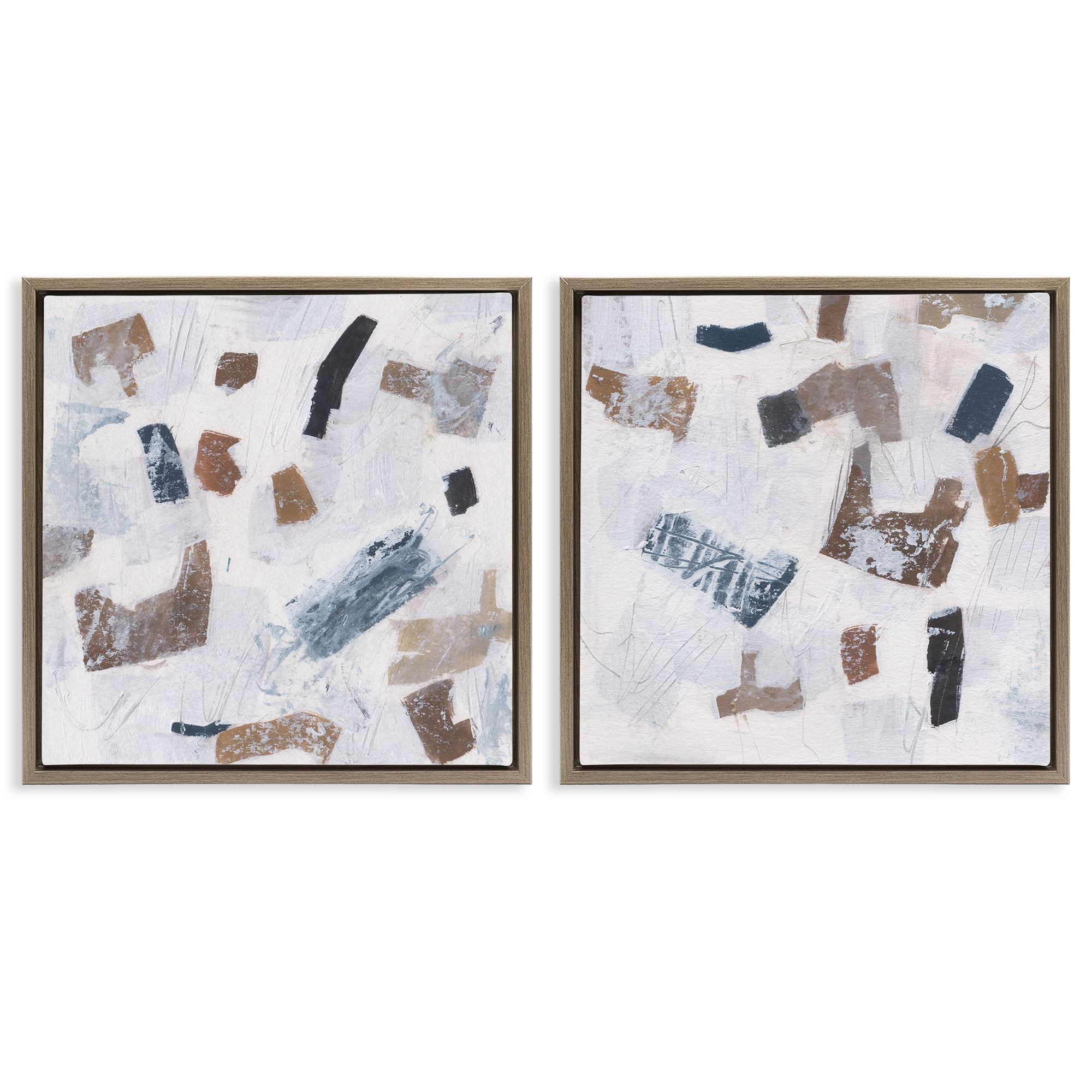 Stupell Industries Scattered Neutral Shapes Abstract Painting Brown Floater Framed Canvas Art Print Wall Art, 25 x 25, Set of 2
