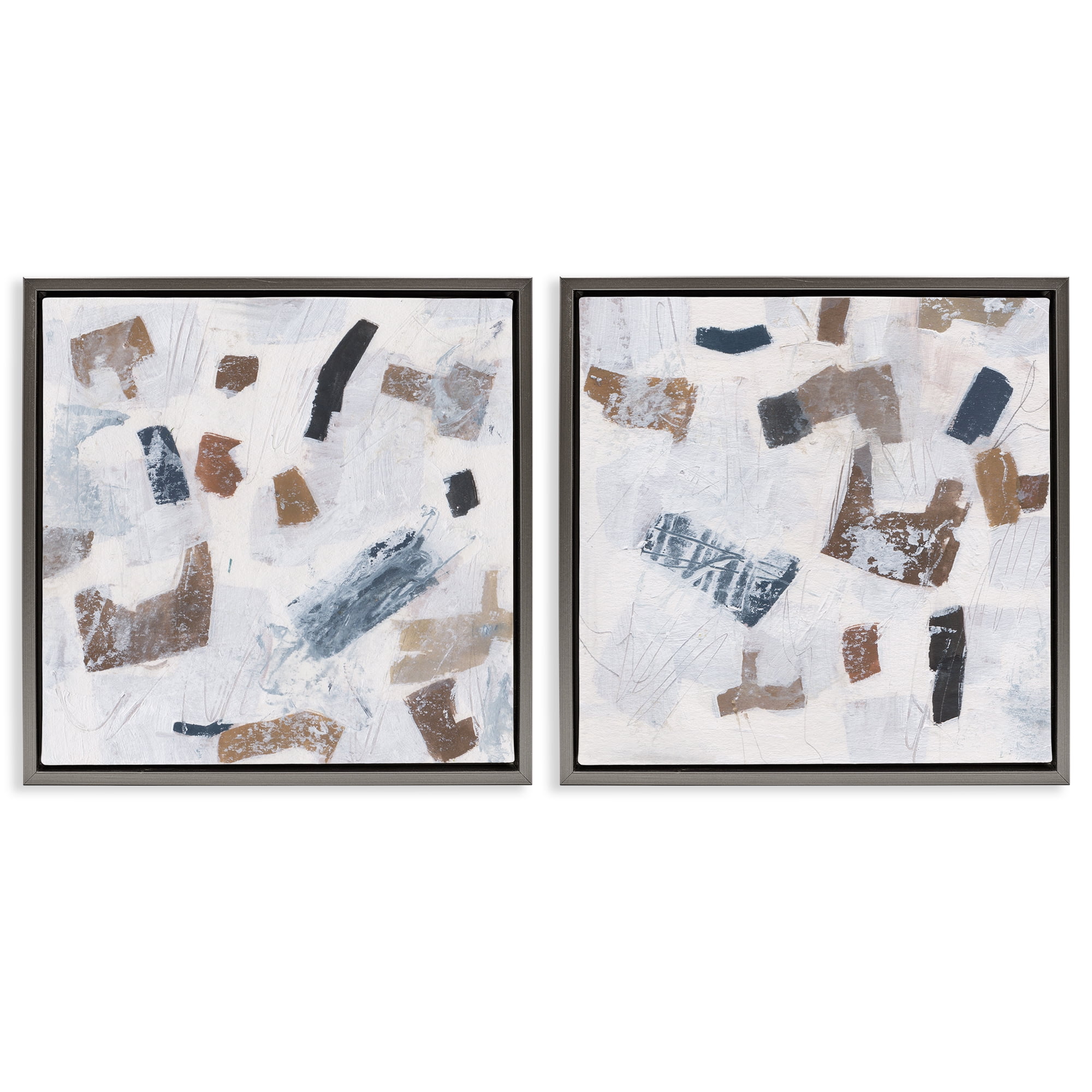 Stupell Industries Scattered Neutral Shapes Abstract Painting Gray Floater Framed Canvas Art Print Wall Art, 25 x 25, Set of 2