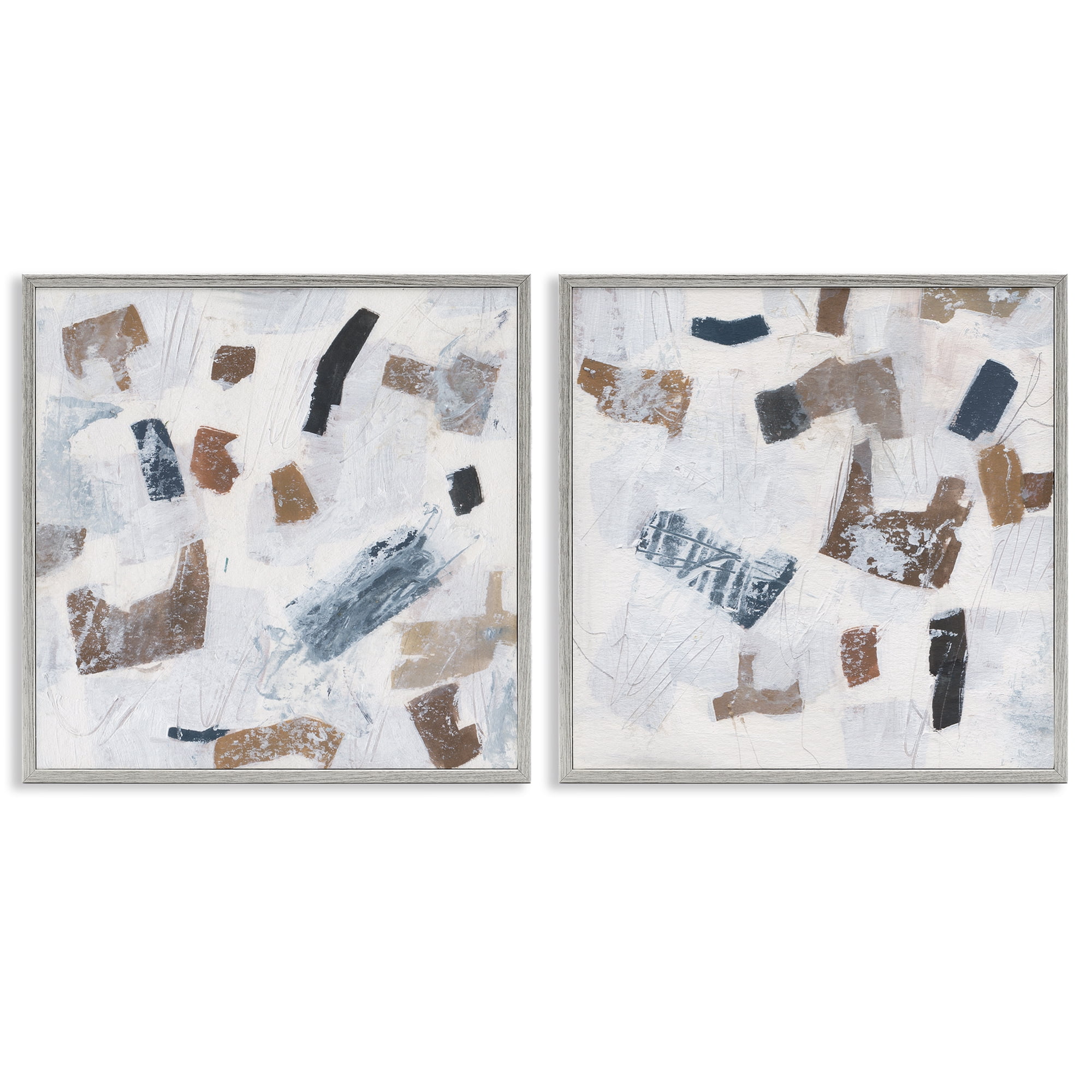 Stupell Industries Scattered Neutral Shapes Abstract Painting Gray Framed Art Print Wall Art, 12 x 12, Set of 2