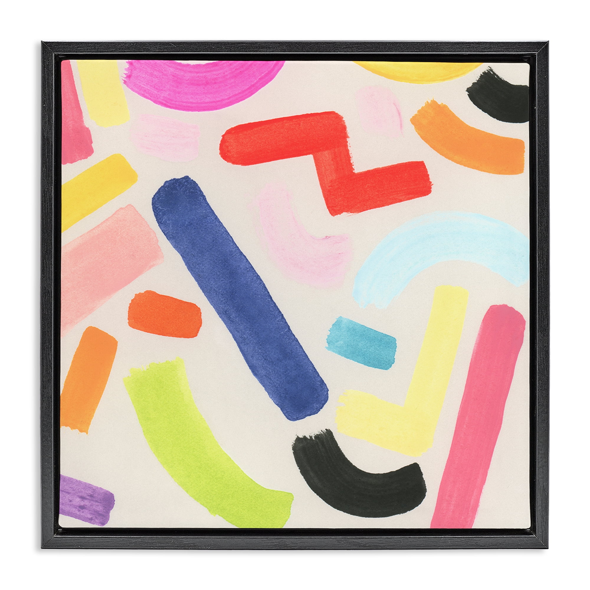 Stupell Industries Scattered Retro Shapes Abstract Painting Black Floater Framed Canvas Art Print Wall Art, 25 x 25