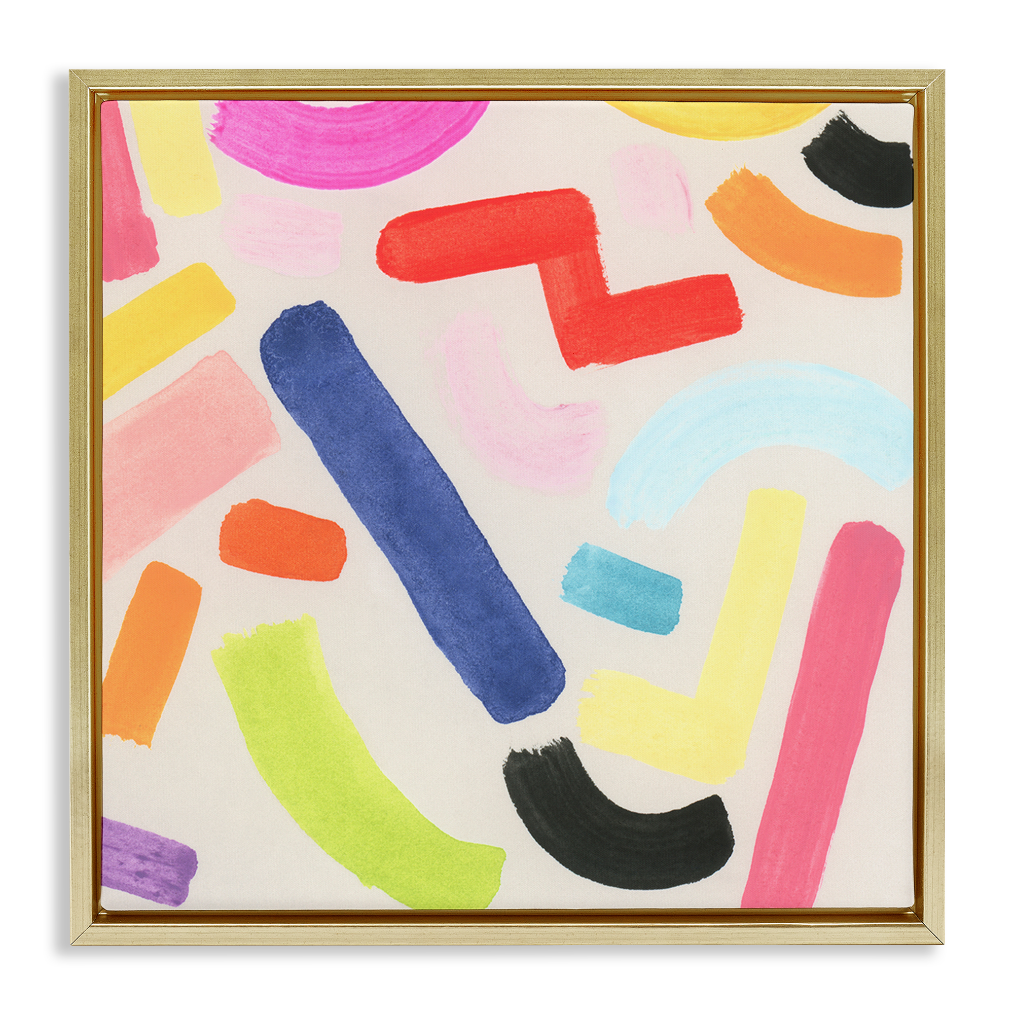Stupell Industries Scattered Retro Shapes Abstract Painting Gold Floater Framed Canvas Art Print Wall Art, 25 x 25