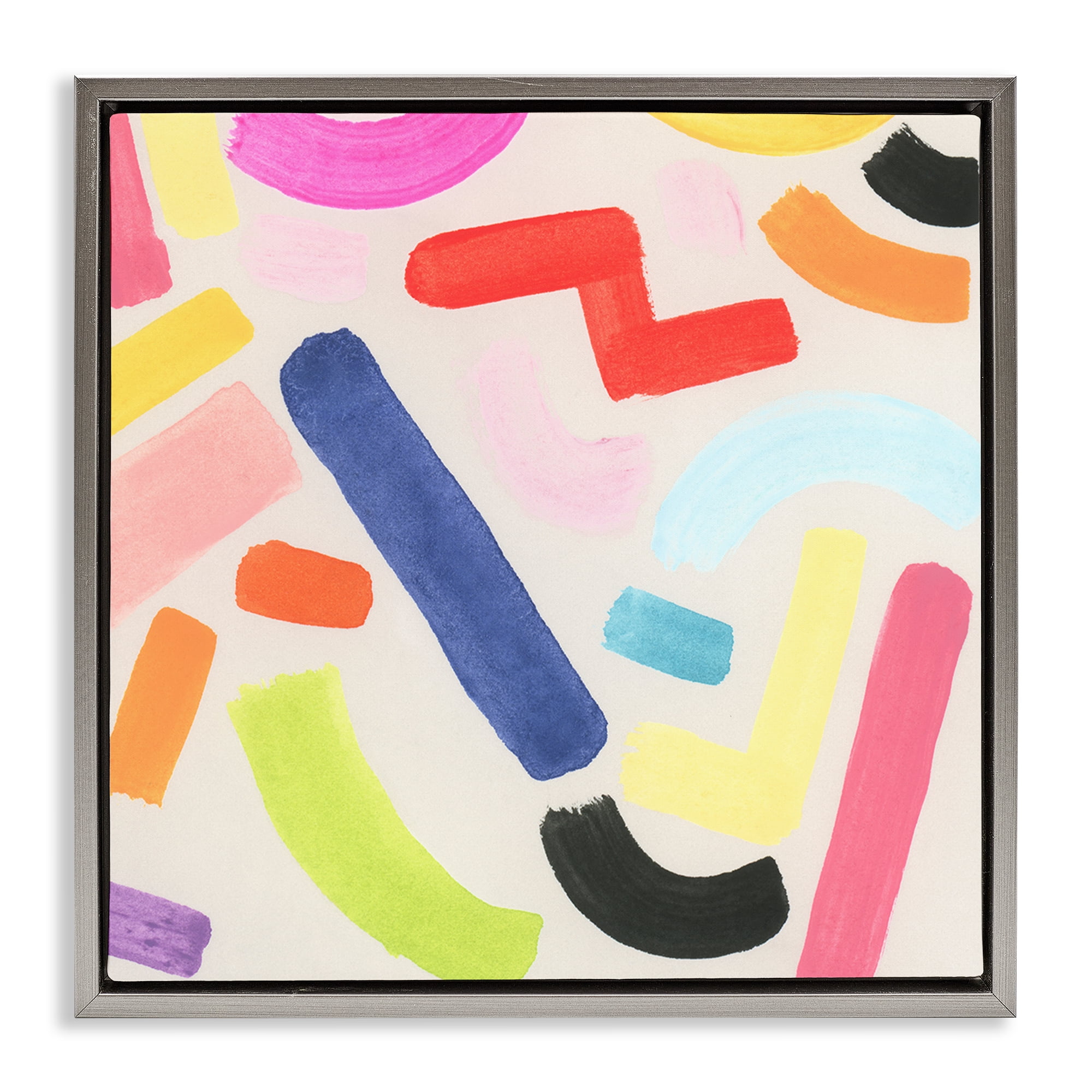 Stupell Industries Scattered Retro Shapes Abstract Painting Gray Floater Framed Canvas Art Print Wall Art, 25 x 25