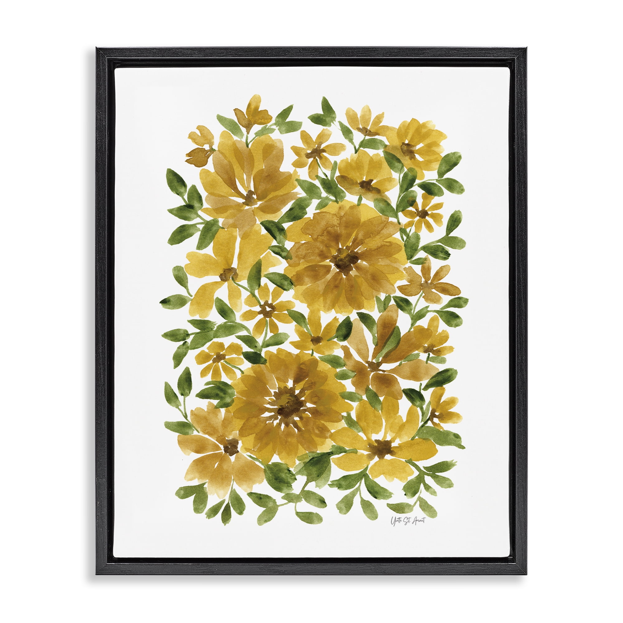 Stupell Industries Scattered Sunflower Blooms Plants & Flowers Painting Black Floater Framed Canvas Art Print Wall Art, 25 x 31