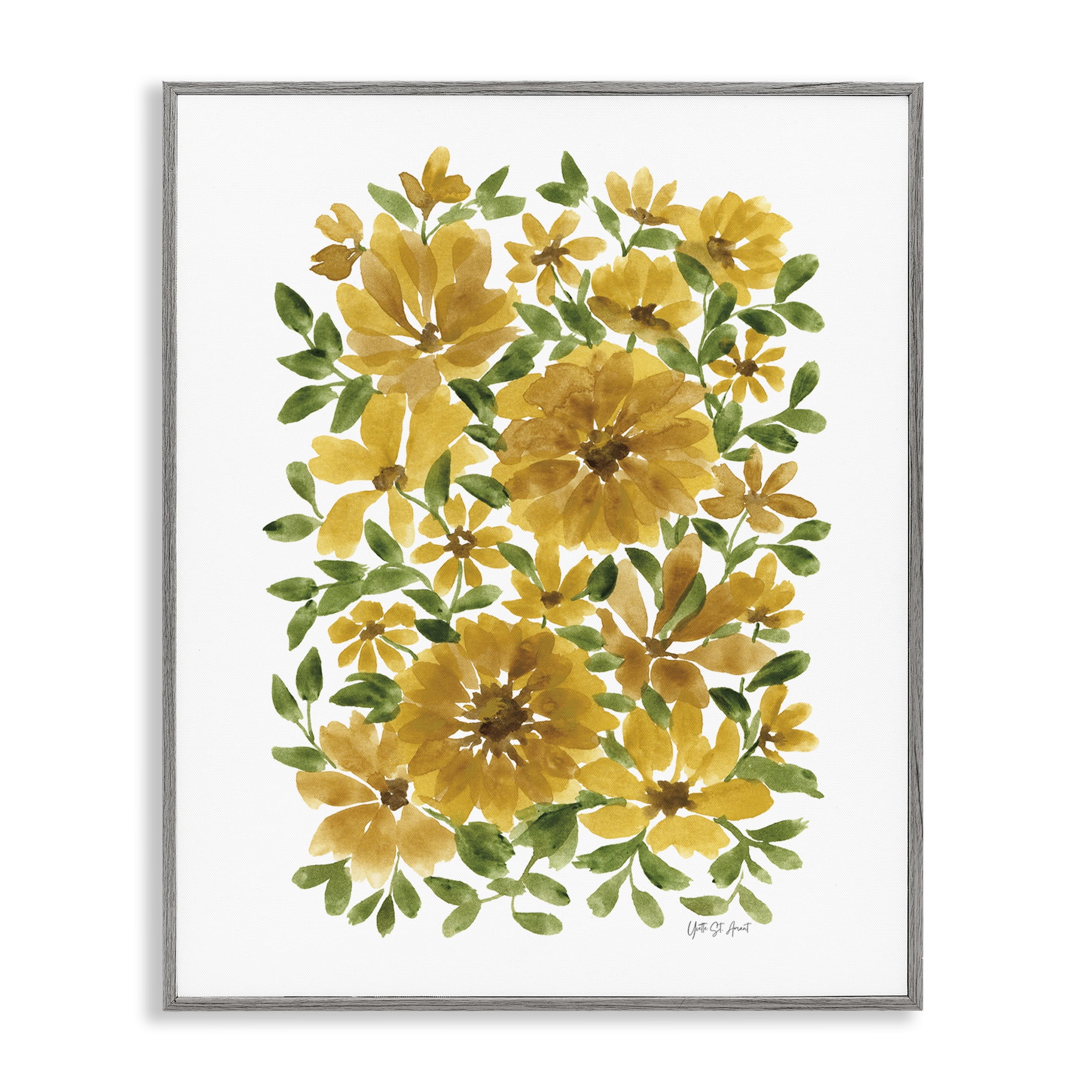 Stupell Industries Scattered Sunflower Blooms Plants & Flowers Painting Gray Framed Art Print Wall Art, 16 x 20