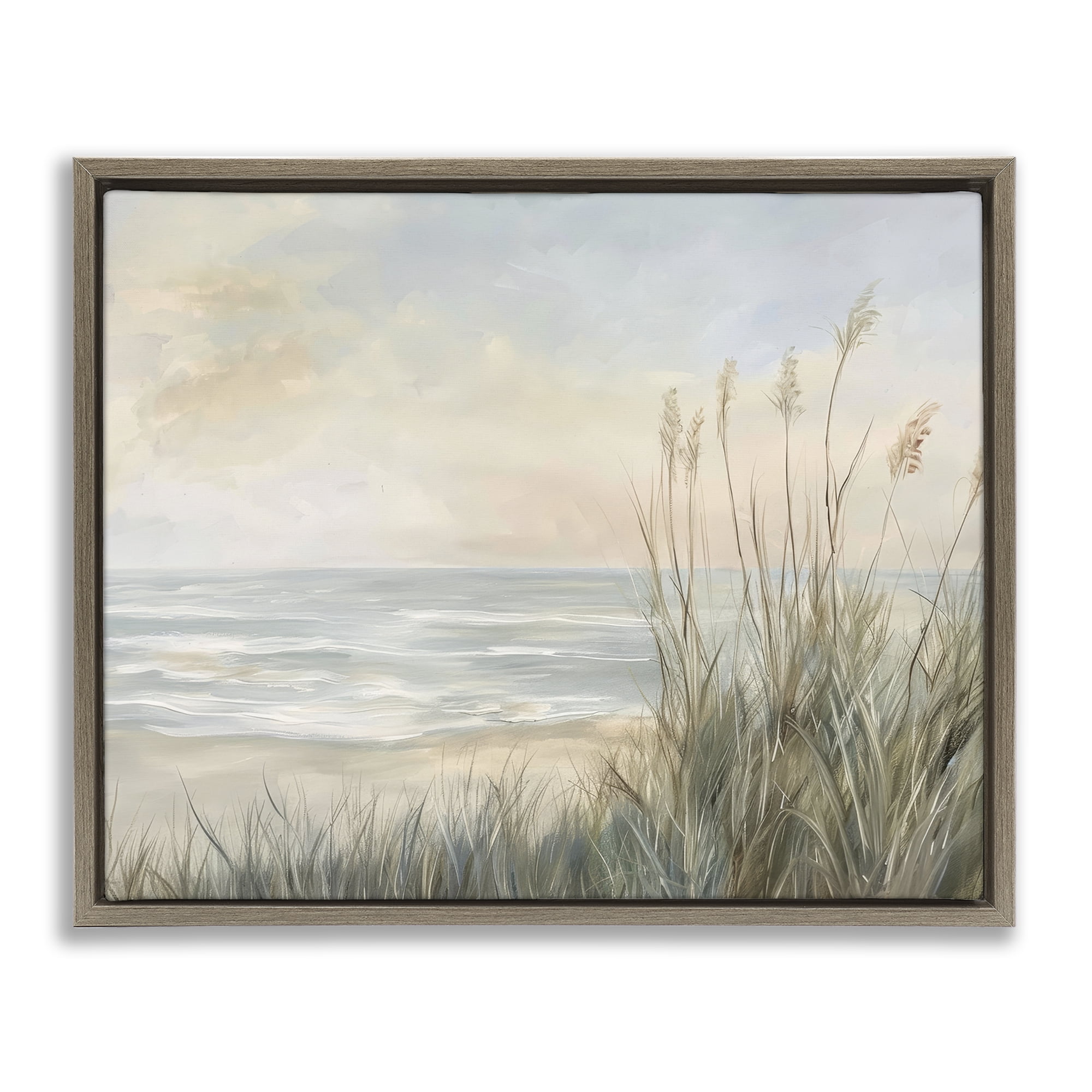 Stupell Industries Scenic Beach Dunes at Dawn Brown Framed Floater Canvas Wall Art, design by Petal Prints Design
