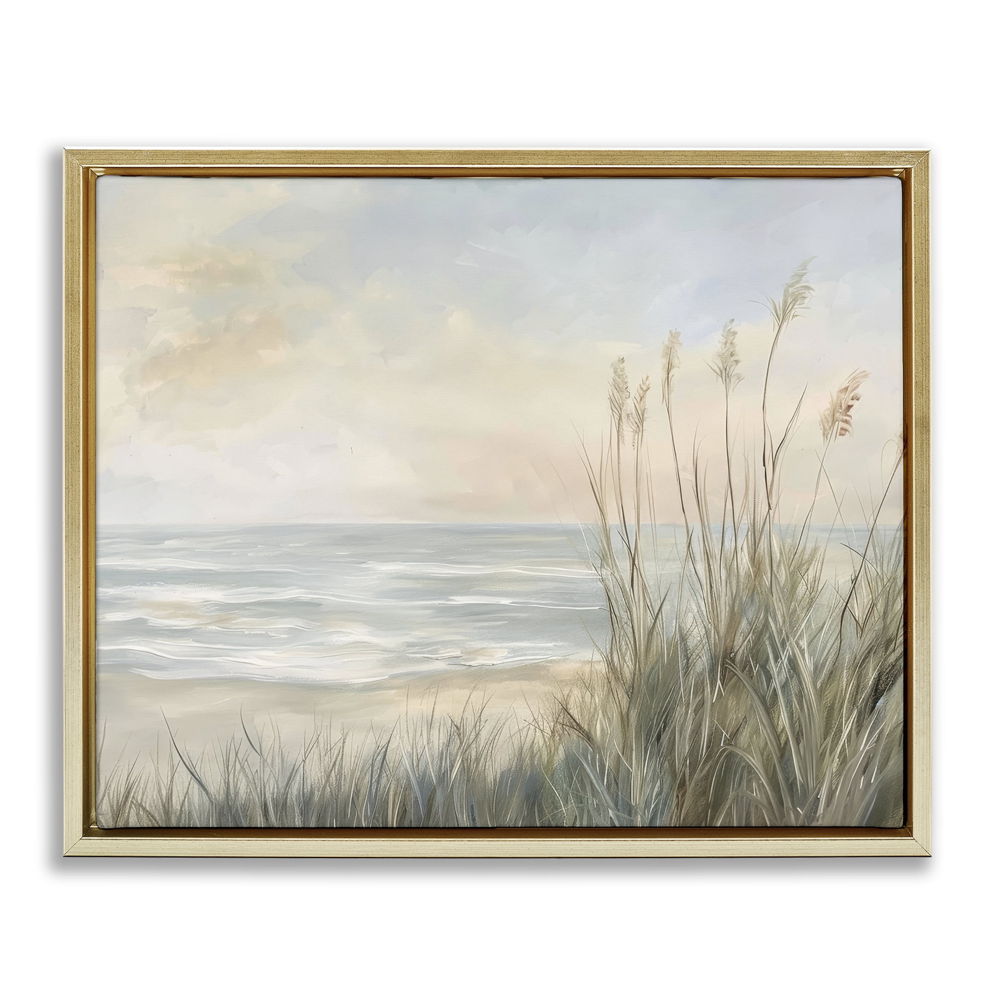 Stupell Industries Scenic Beach Dunes at Dawn Gold Framed Floater Canvas Wall Art, design by Petal Prints Design