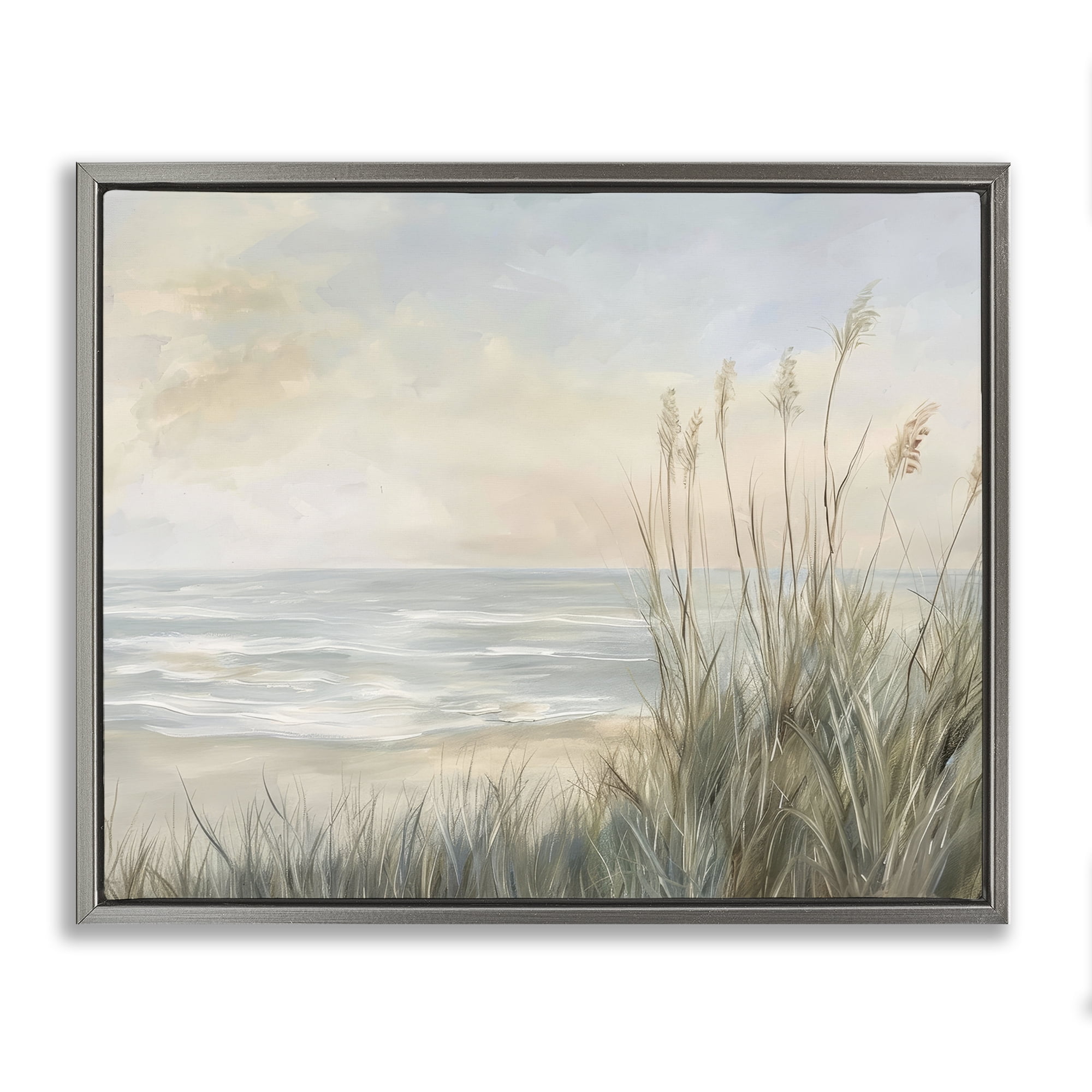 Stupell Industries Scenic Beach Dunes at Dawn Gray Framed Floater Canvas Wall Art, design by Petal Prints Design