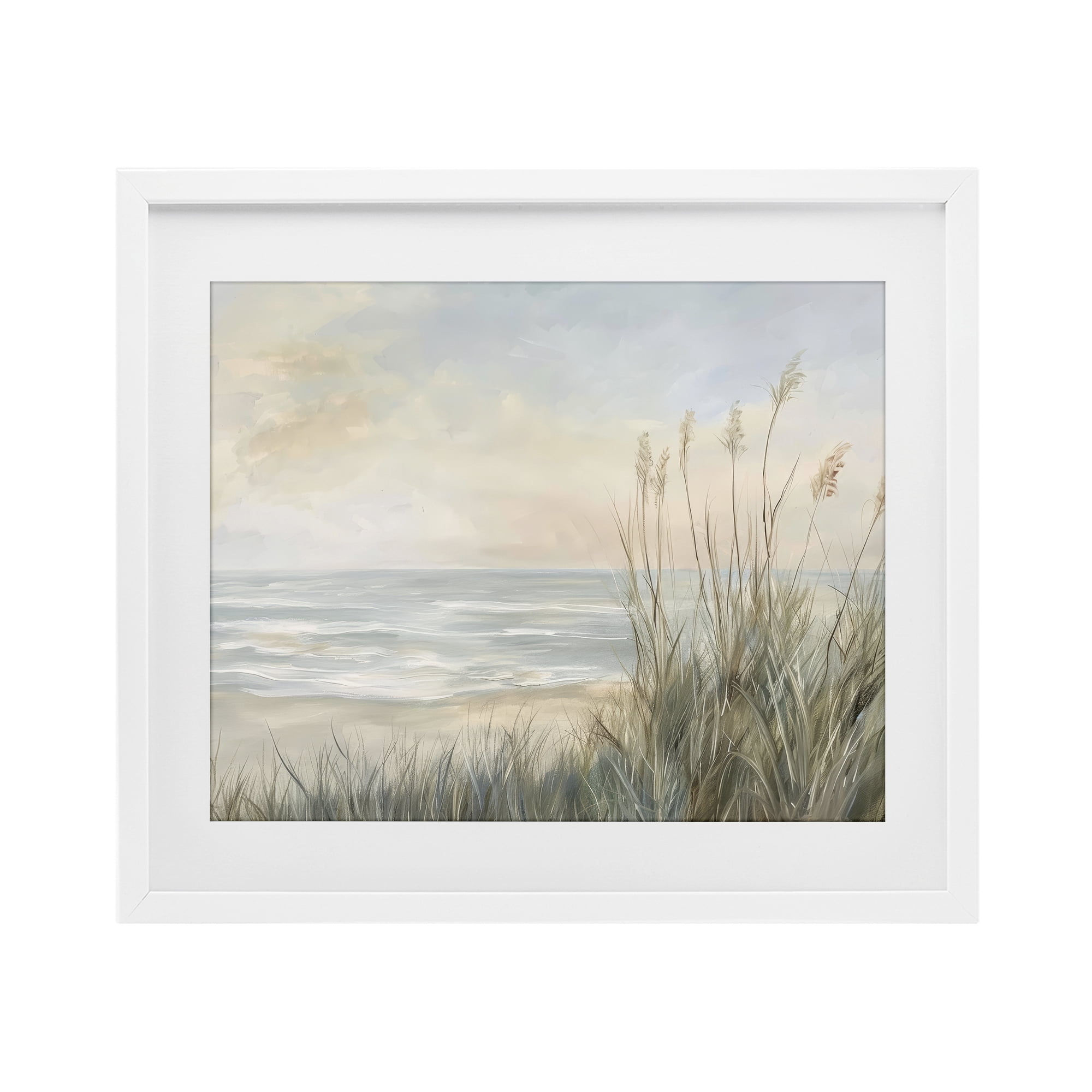 Stupell Industries Scenic Beach Dunes at Dawn White Framed Print Under Glass, design by Petal Prints Design