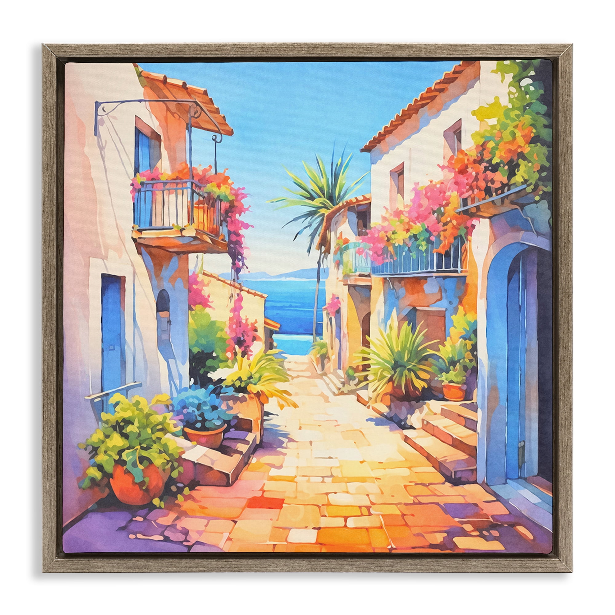 Stupell Industries Scenic Bella Vista Scenic & Cityscapes Painting Brown Floater Framed Canvas Art Print Wall Art, 18 x 18