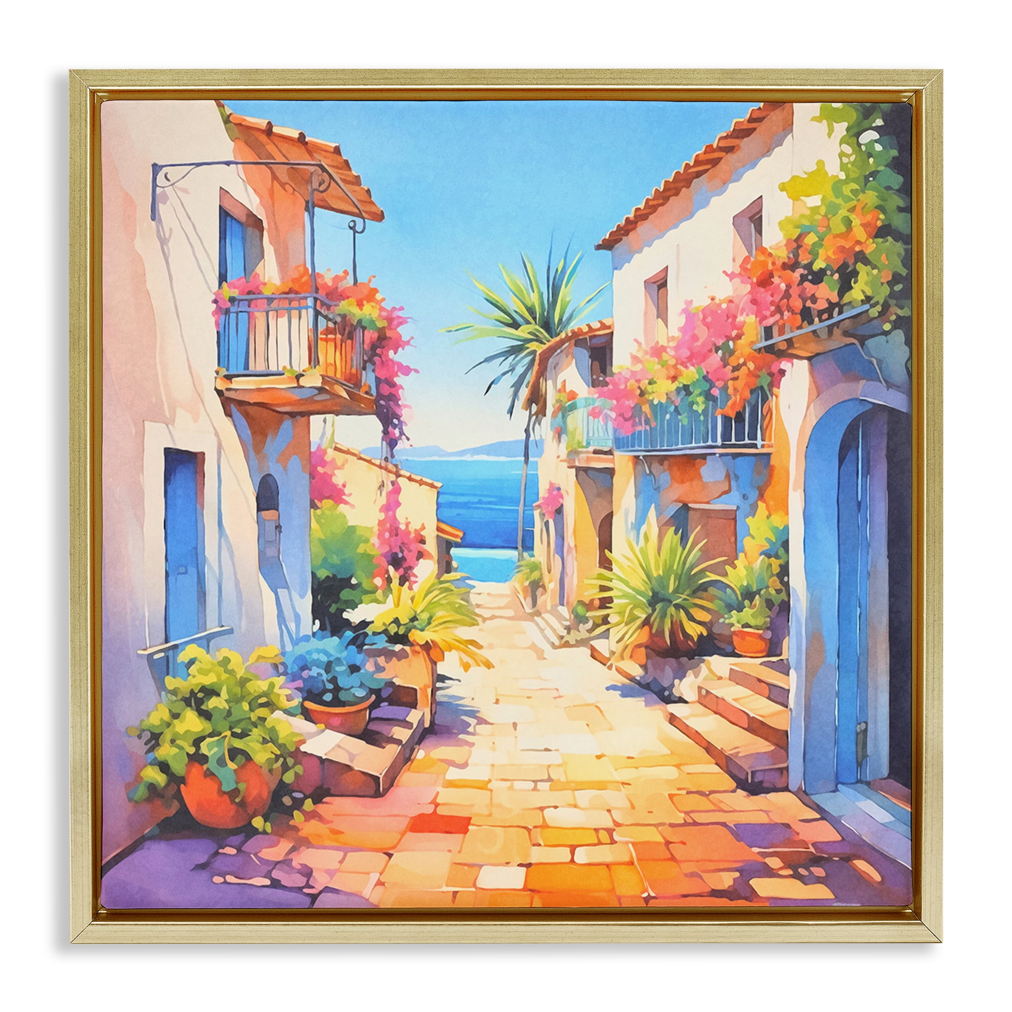 Stupell Industries Scenic Bella Vista Scenic & Cityscapes Painting Gold Floater Framed Canvas Art Print Wall Art, 18 x 18