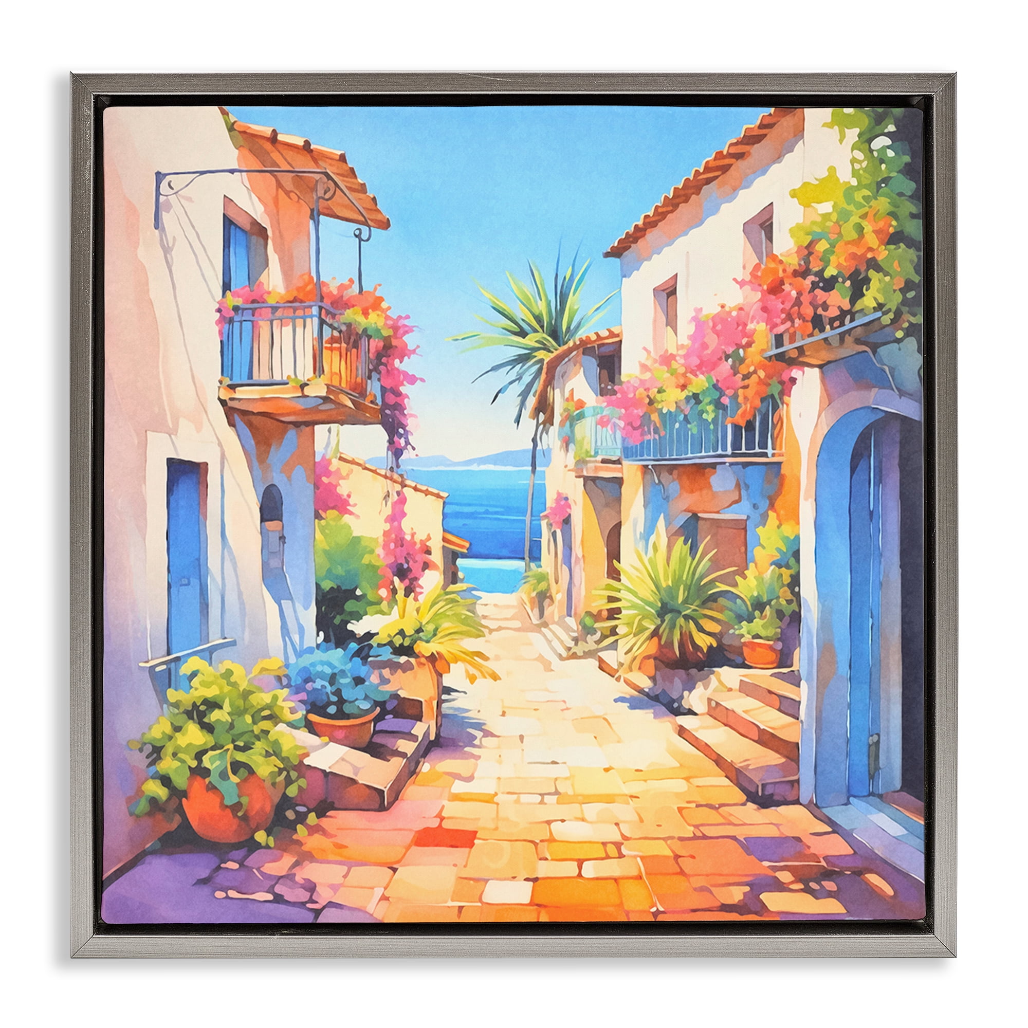 Stupell Industries Scenic Bella Vista Scenic & Cityscapes Painting Gray Floater Framed Canvas Art Print Wall Art, 18 x 18