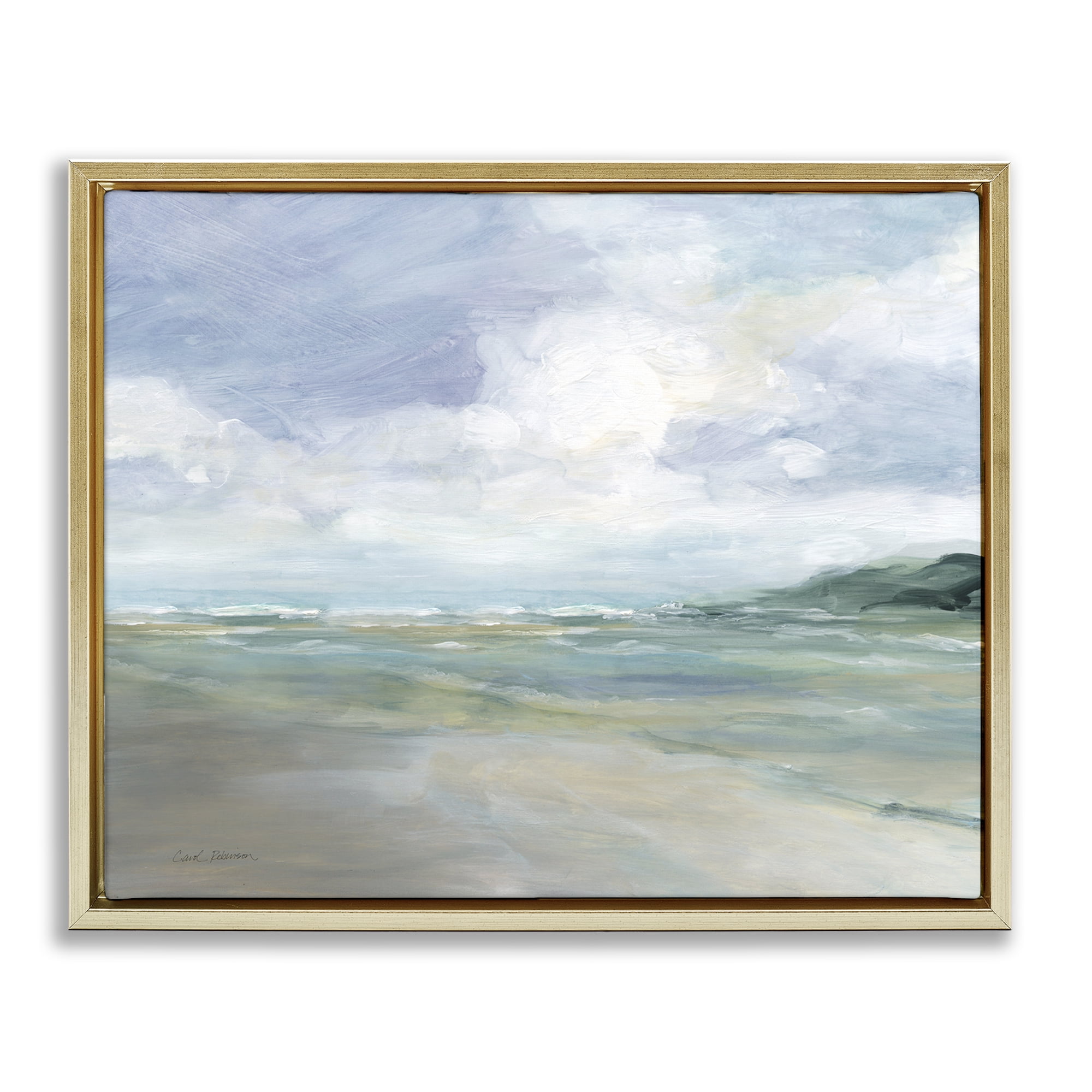 Stupell Industries Scenic Blue Landscape Landscape & Nature Painting Gold Floater Framed Canvas Art Print Wall Art, 21 x 17