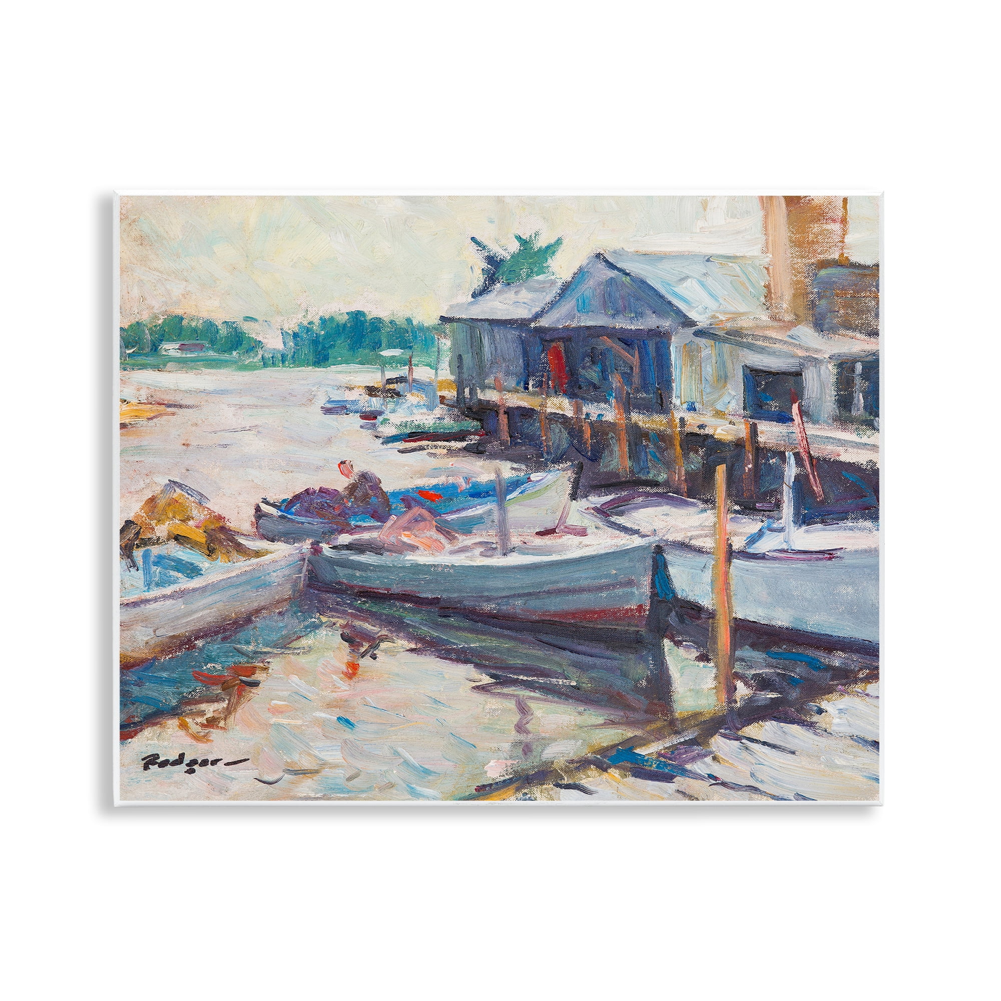 Stupell Industries Scenic Boat Marina Landscape & Nature Painting Unframed Art Print Wall Art, 14 x 11