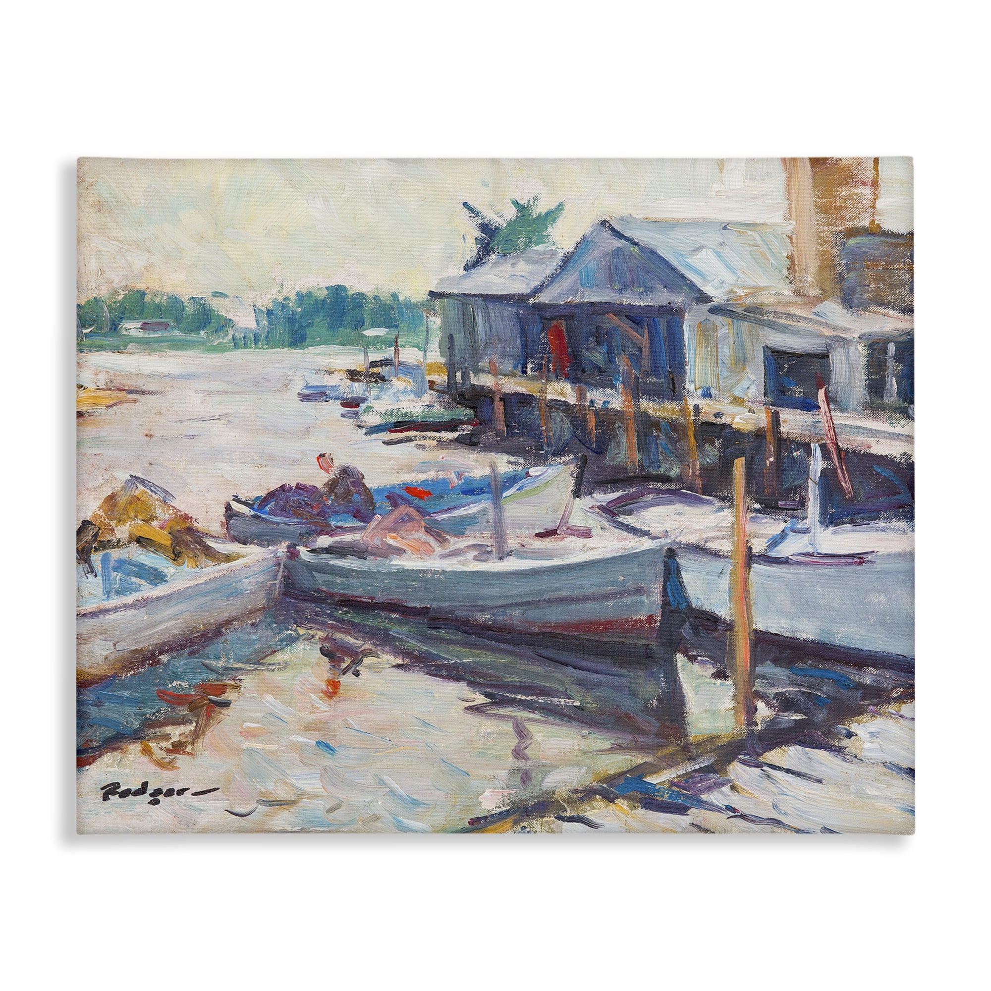 Stupell Industries Scenic Boat Marina Landscape & Nature Painting Wrapped Canvas Art Print Wall Art, 20 x 16