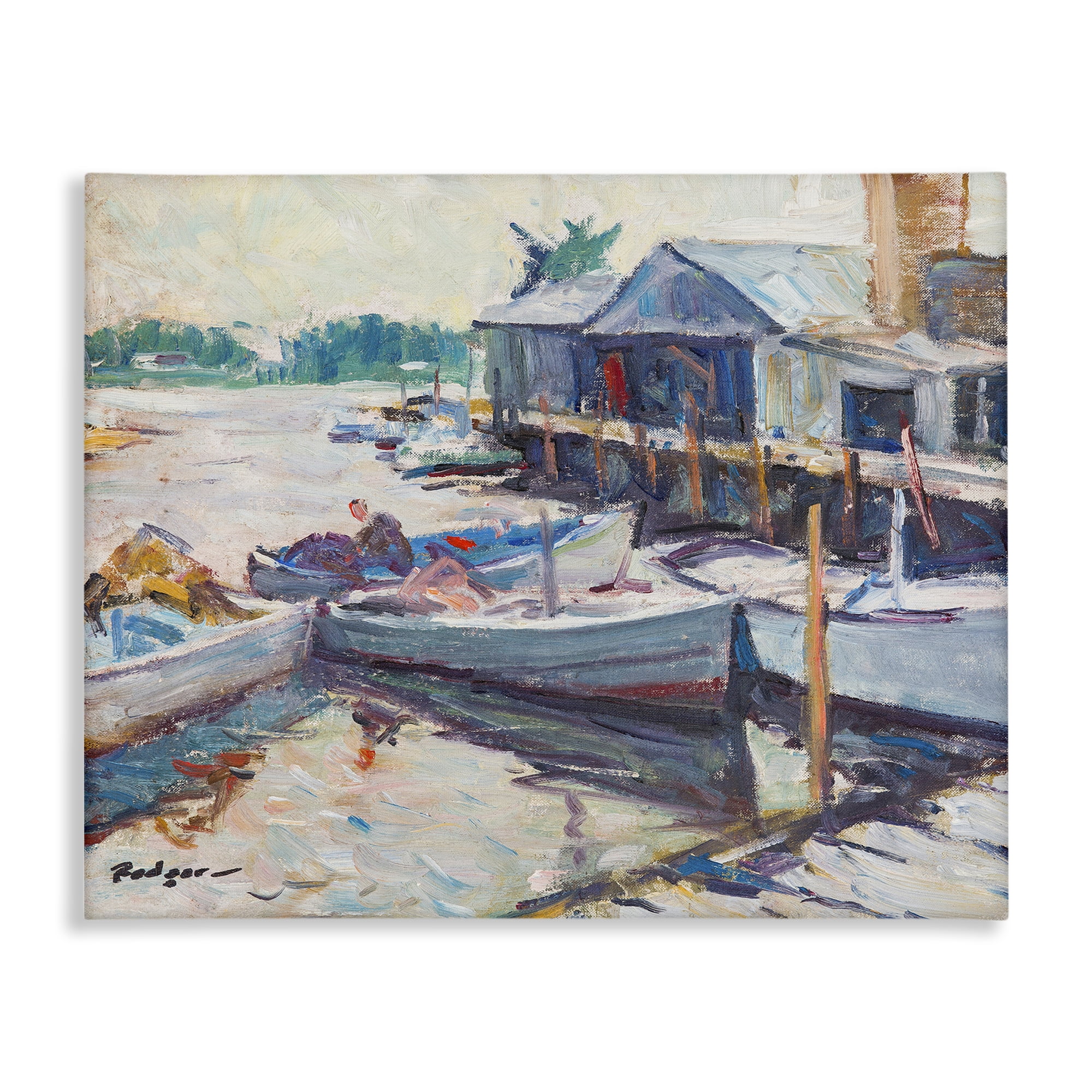 Stupell Industries Scenic Boat Marina Landscape & Nature Painting Wrapped Canvas Art Print Wall Art, 48 x 36