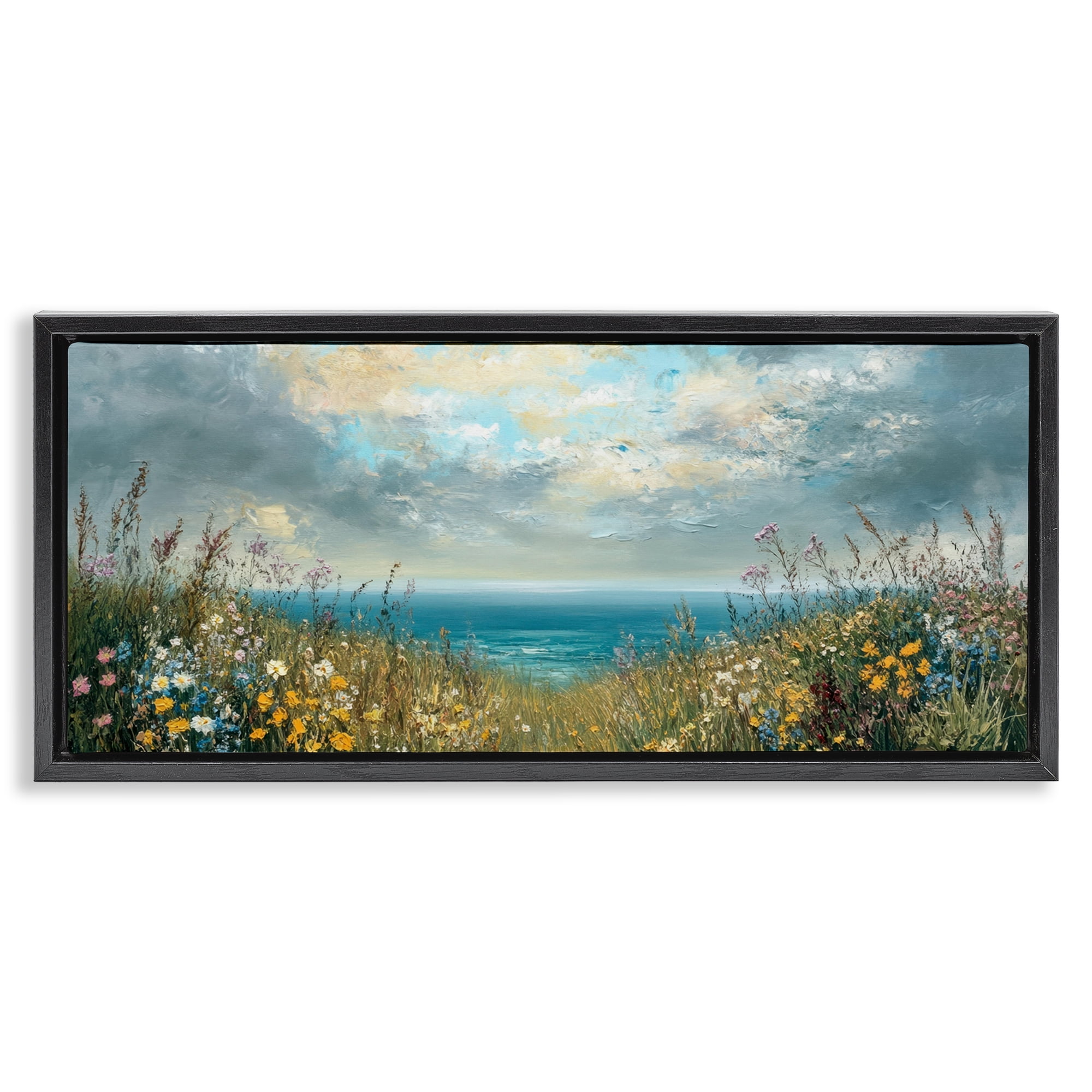 Stupell Industries Scenic Coastal Flowers In Bloom Black Framed Floater Canvas Wall Art, design by Petal Prints Design