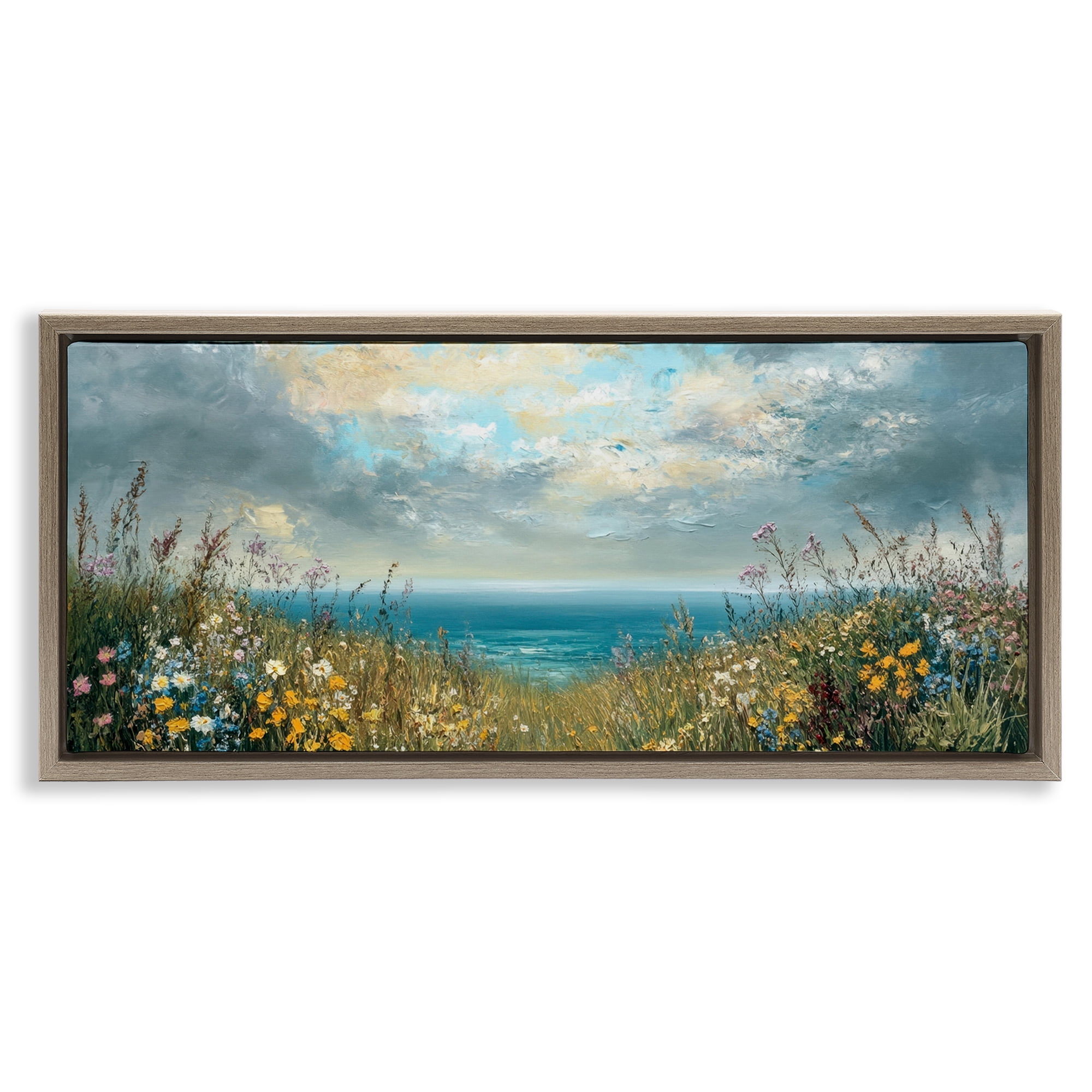 Stupell Industries Scenic Coastal Flowers In Bloom Brown Framed Floater Canvas Wall Art, design by Petal Prints Design