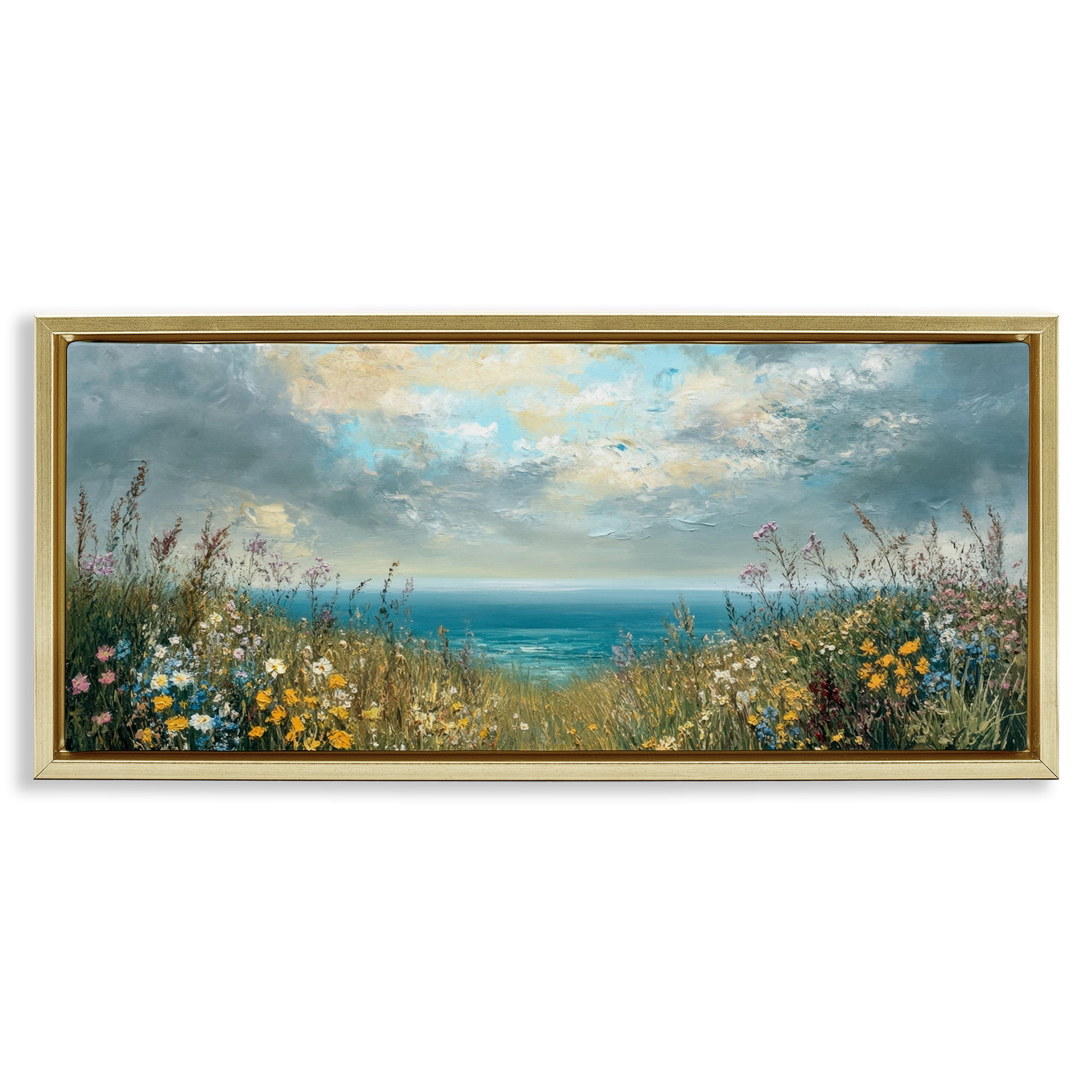 Stupell Industries Scenic Coastal Flowers In Bloom Gold Framed Floater Canvas Wall Art, design by Petal Prints Design