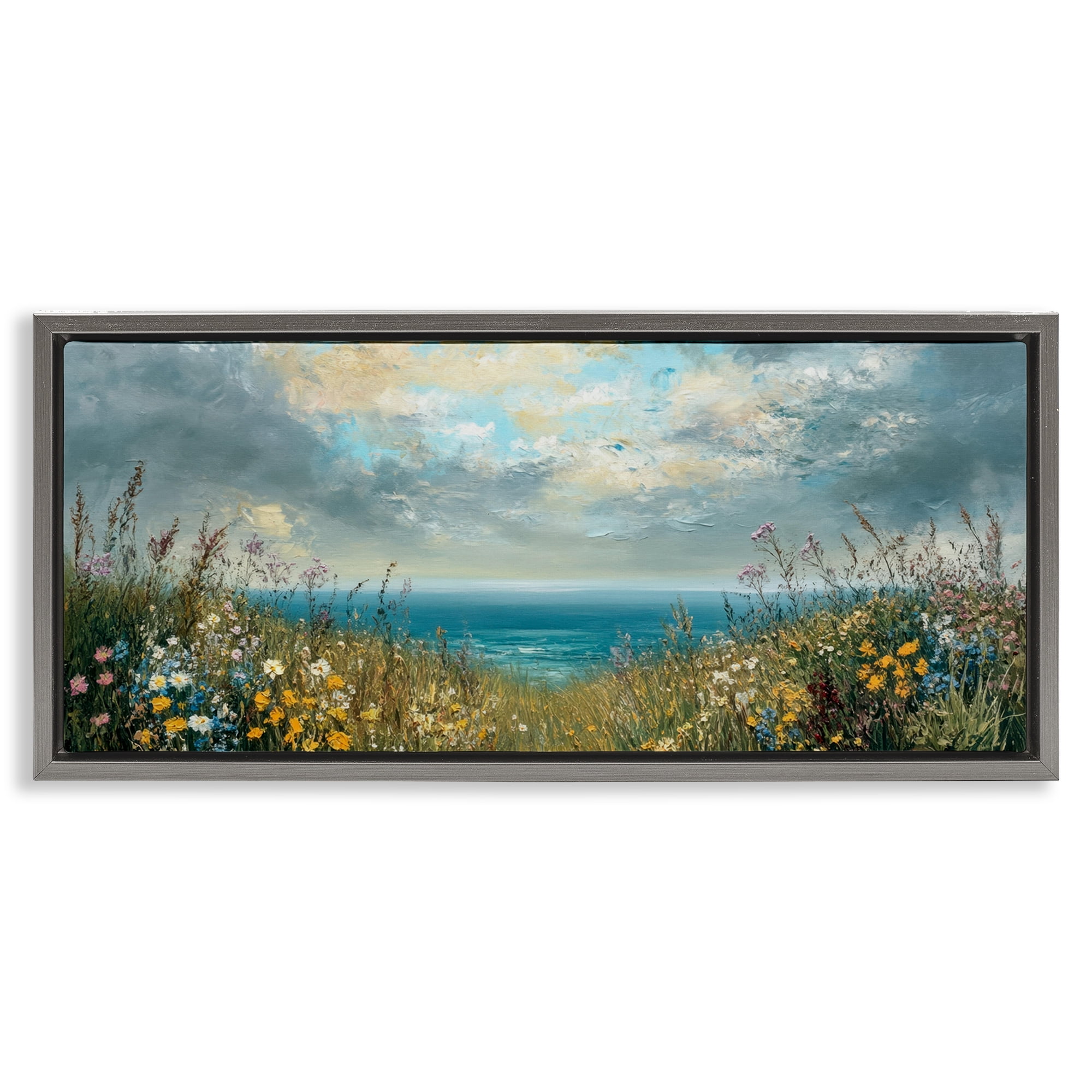 Stupell Industries Scenic Coastal Flowers In Bloom Gray Framed Floater Canvas Wall Art, design by Petal Prints Design
