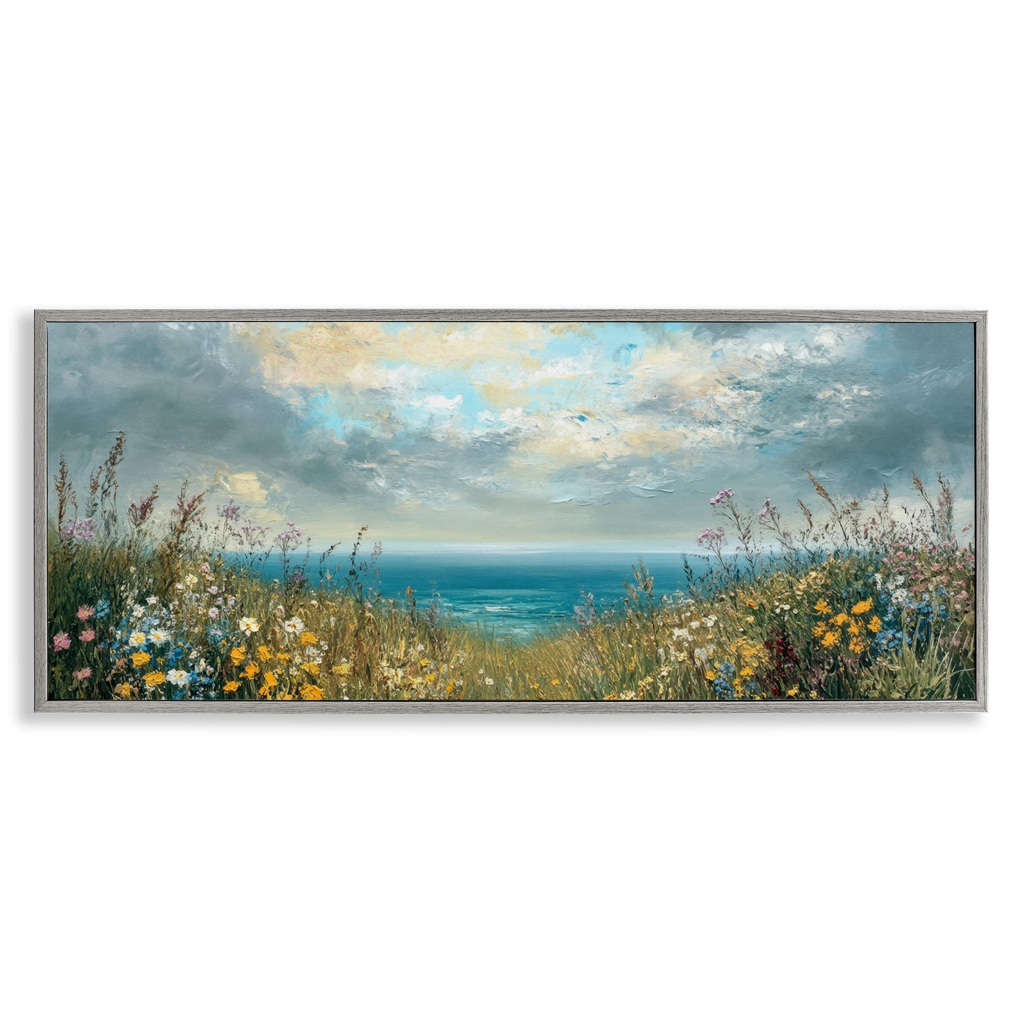 Stupell Industries Scenic Coastal Flowers In Bloom Gray Framed Giclee Art, design by Petal Prints Design
