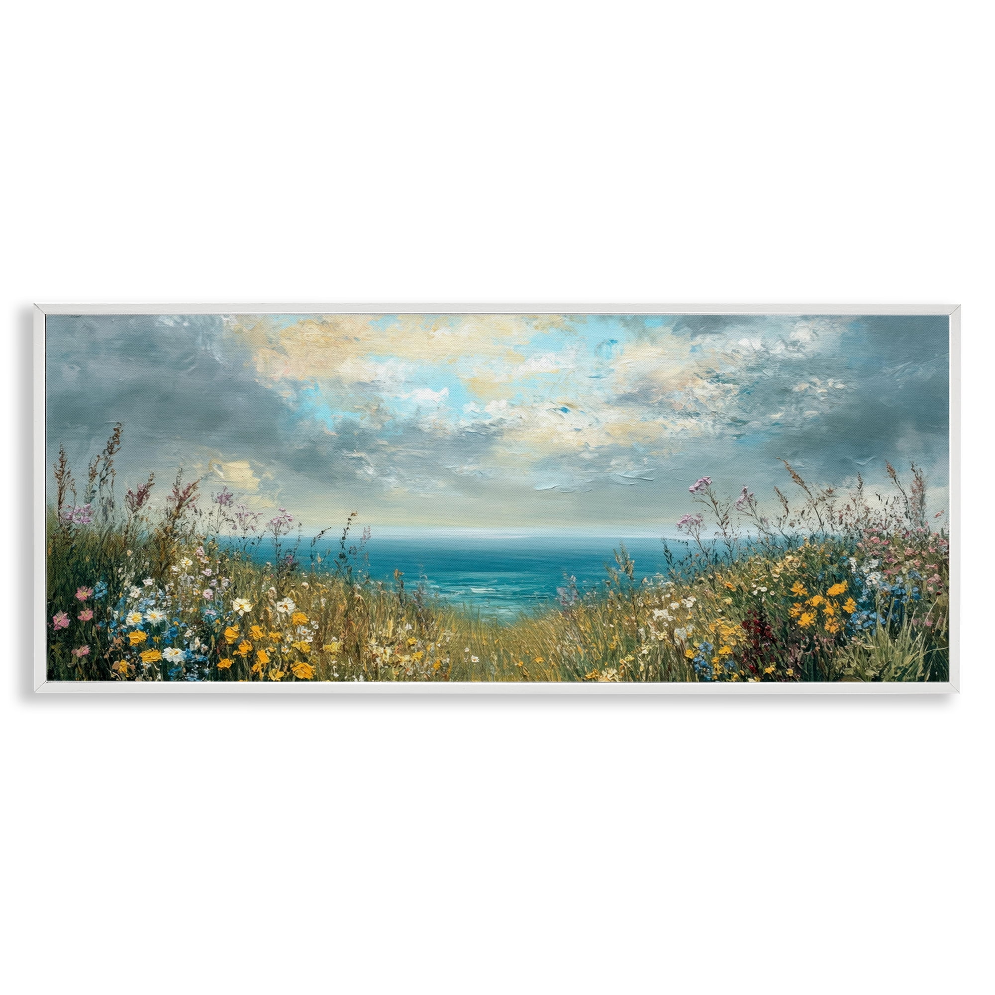 Stupell Industries Scenic Coastal Flowers In Bloom White Framed Giclee Art, design by Petal Prints Design