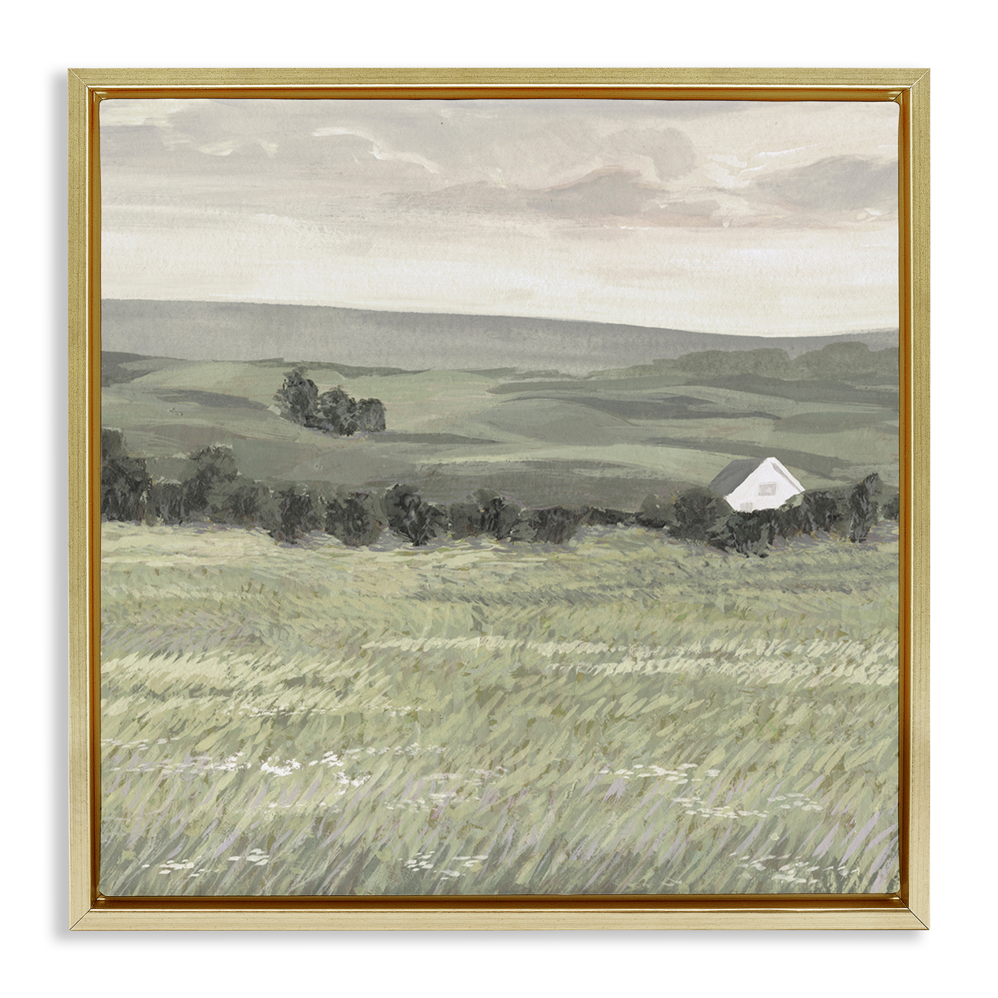 Stupell Industries Scenic Country Charm Landscape & Nature Painting Gold Floater Framed Canvas Art Print Wall Art, 25 x 25