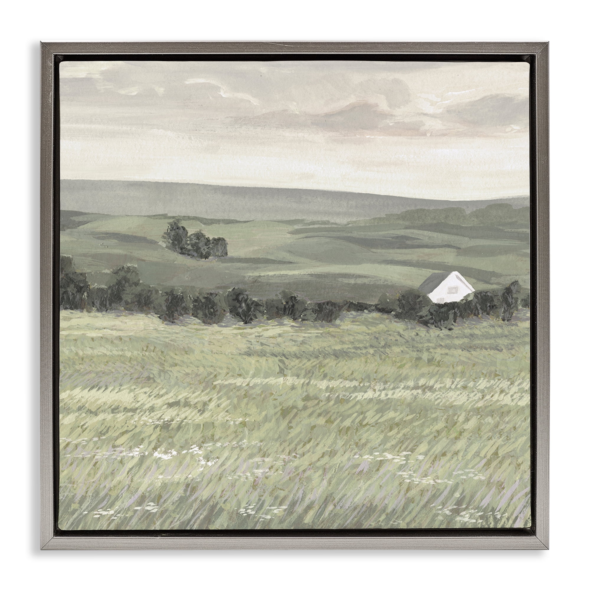 Stupell Industries Scenic Country Charm Landscape & Nature Painting Gray Floater Framed Canvas Art Print Wall Art, 18 x 18