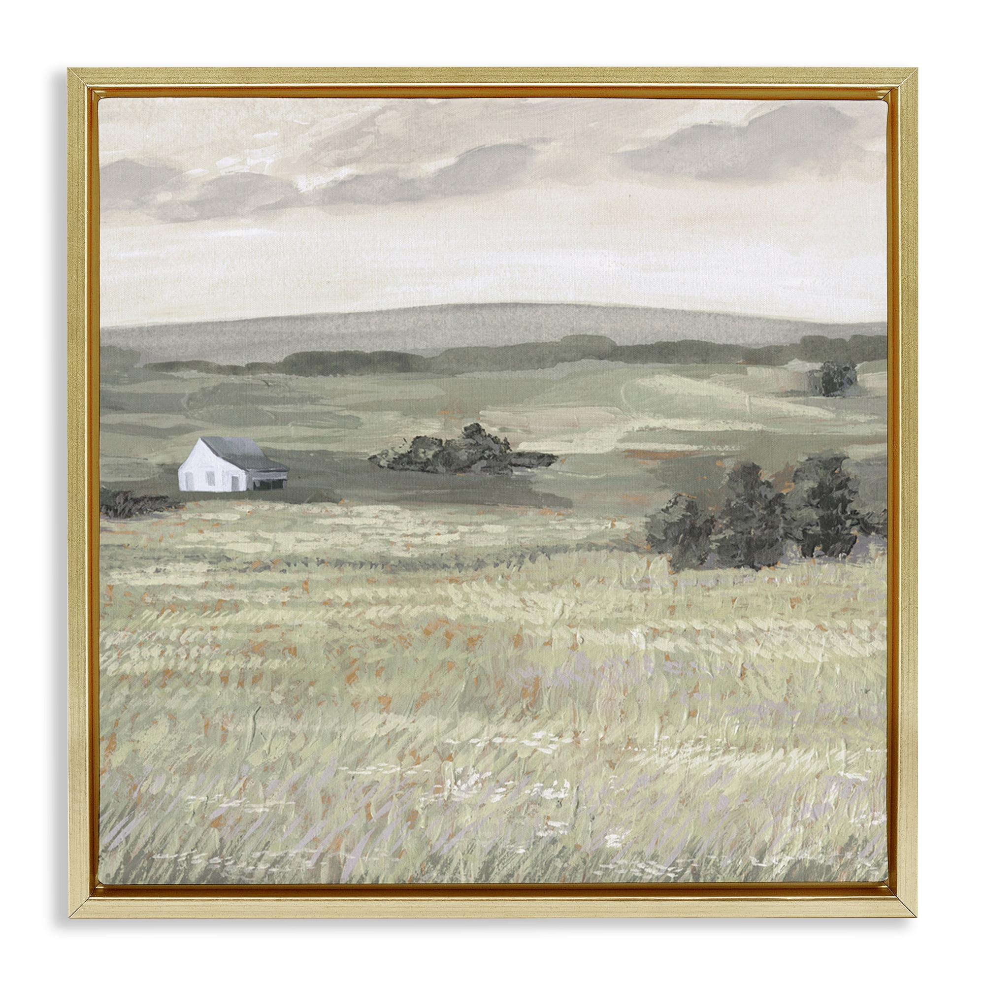 Stupell Industries Scenic Country Landscape Landscape & Nature Painting Gold Floater Framed Canvas Art Print Wall Art, 18 x 18