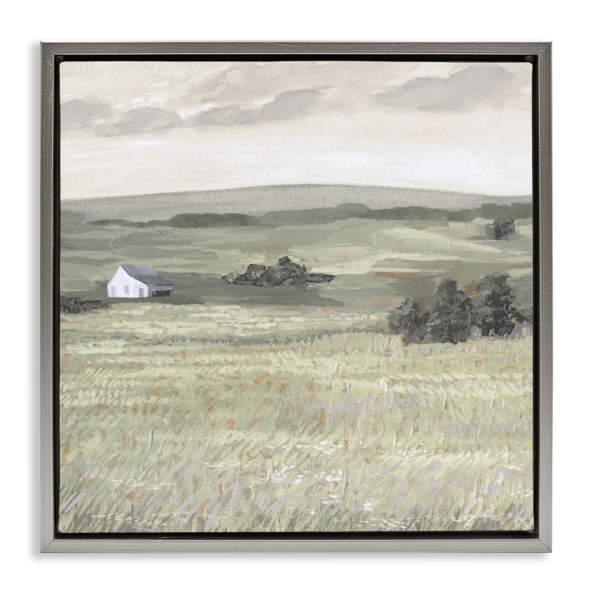 Stupell Industries Scenic Country Landscape Landscape & Nature Painting Gray Floater Framed Canvas Art Print Wall Art, 25 x 25