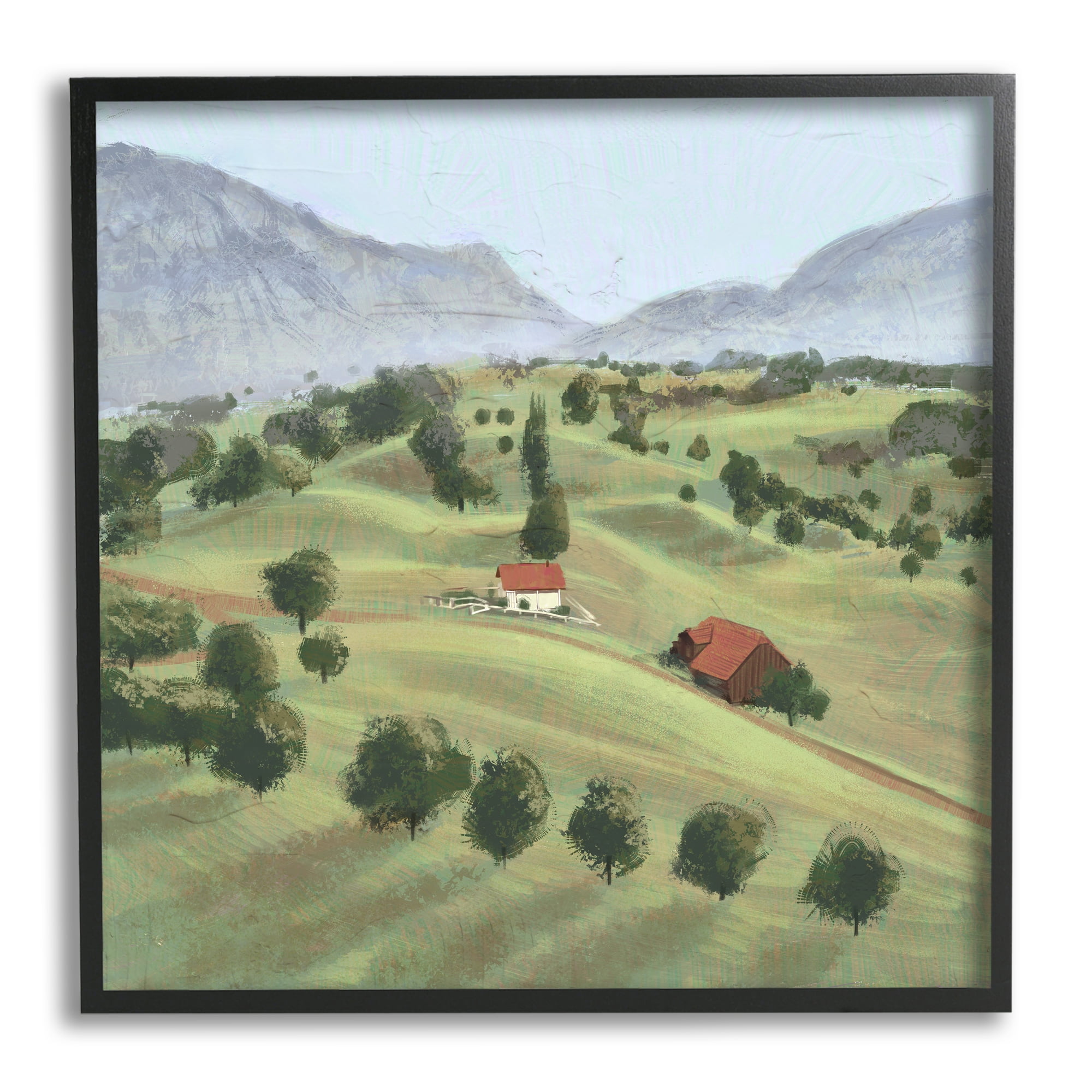 Stupell Industries Scenic Countryside Sloped Hills Distant Rural Cottages Painting Black Framed Art Print Wall Art, Design by Ziwei Li