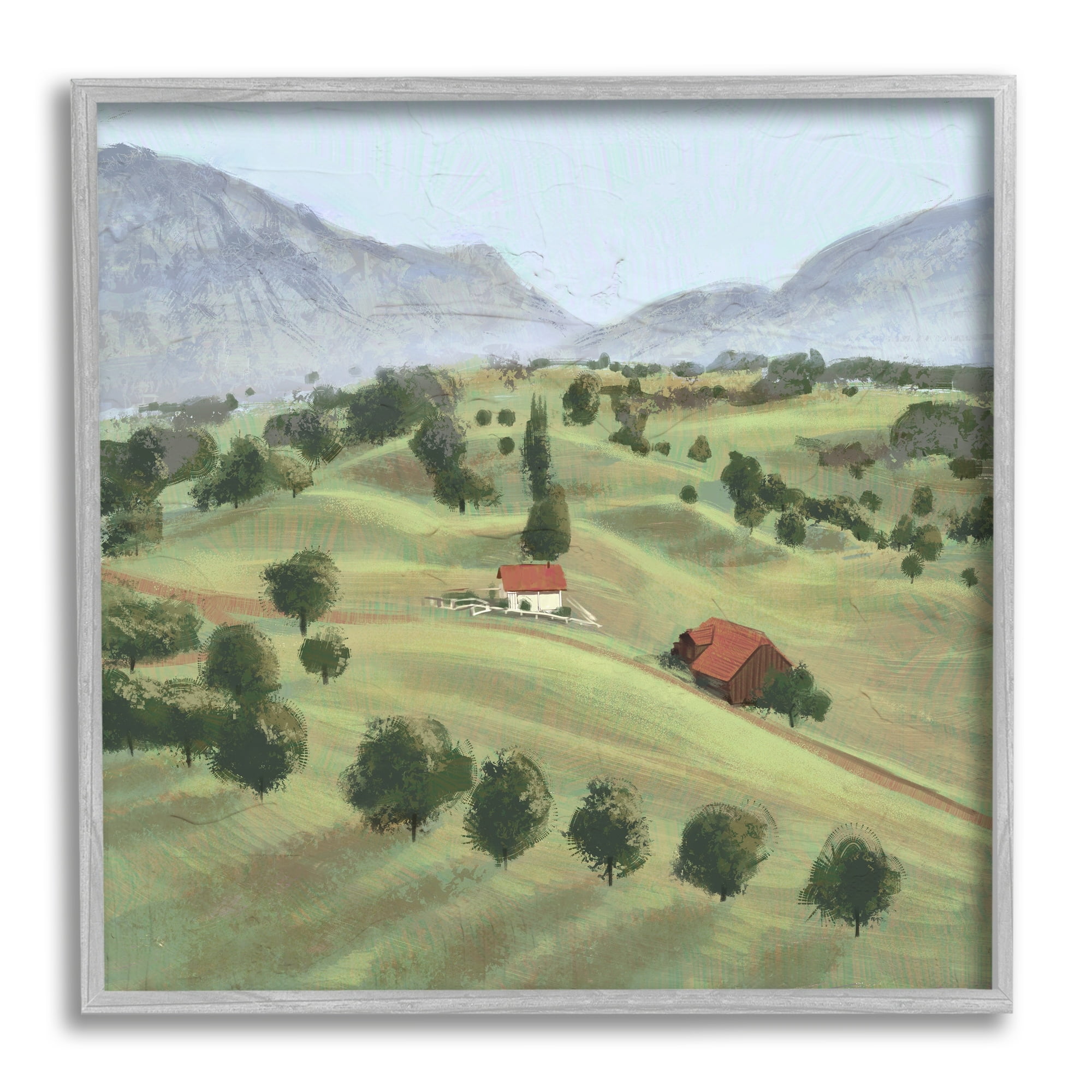 Stupell Industries Scenic Countryside Sloped Hills Distant Rural Cottages Painting Gray Framed Art Print Wall Art, Design by Ziwei Li