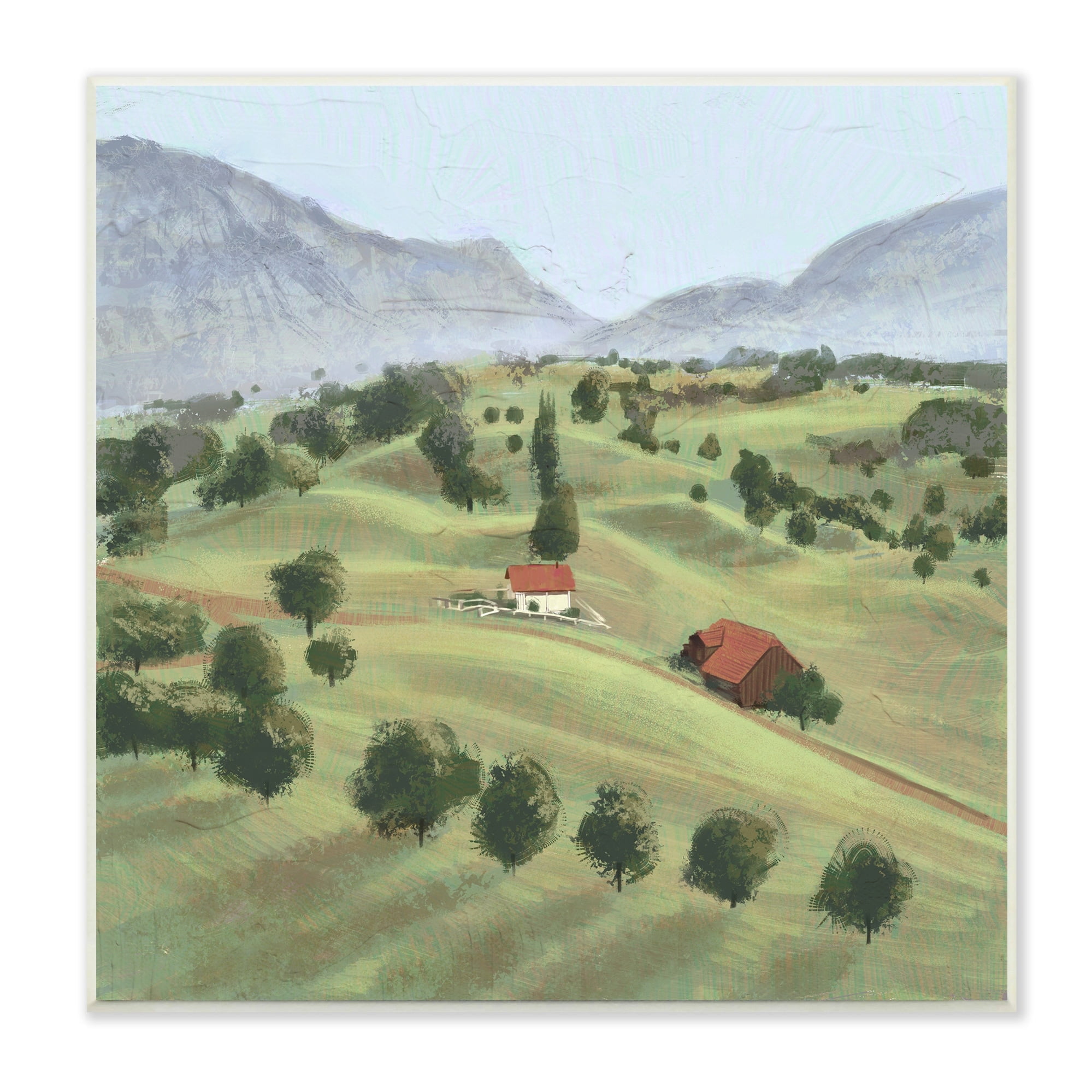 Stupell Industries Scenic Countryside Sloped Hills Distant Rural Cottages Painting Unframed Art Print Wall Art, Design by Ziwei Li