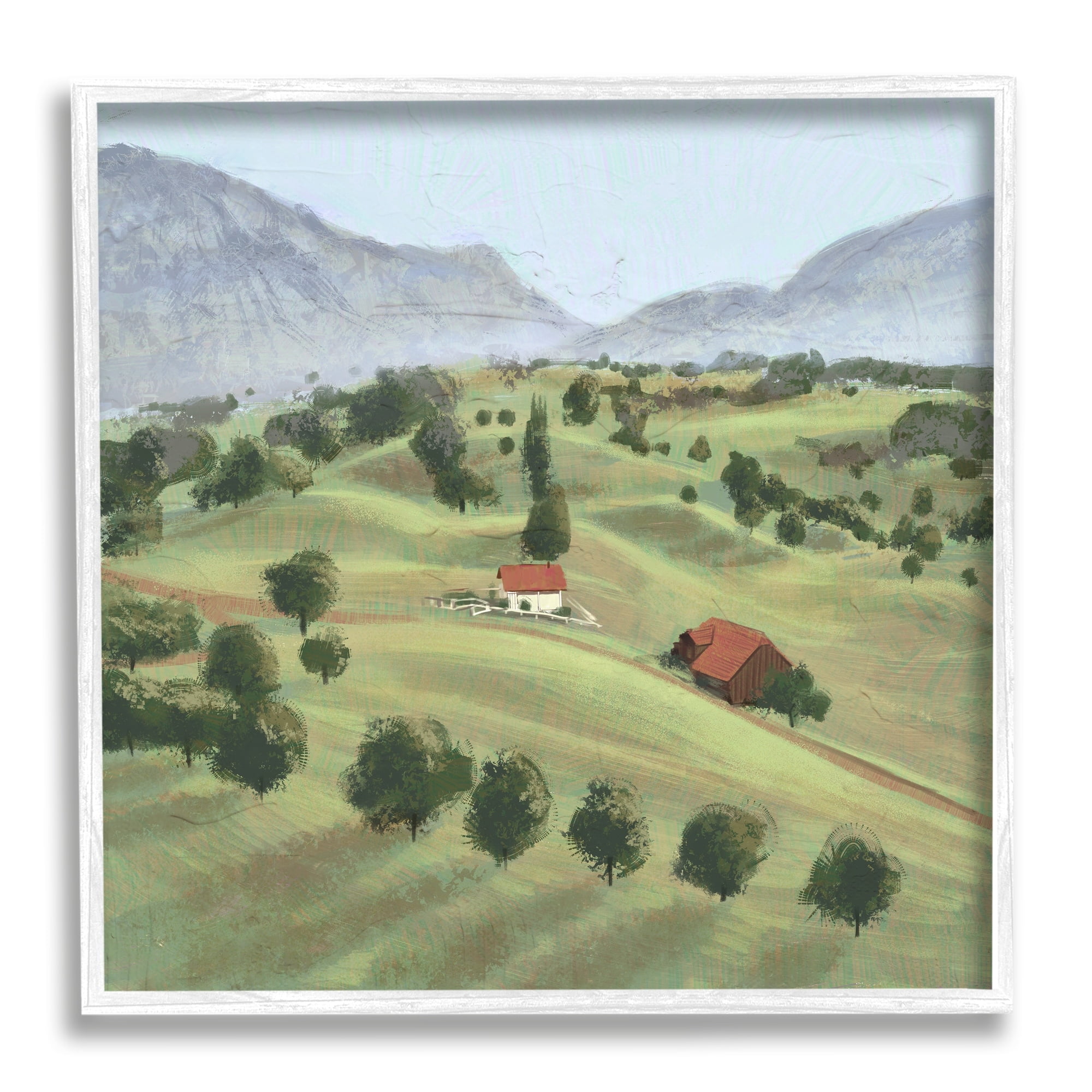 Stupell Industries Scenic Countryside Sloped Hills Distant Rural Cottages Painting White Framed Art Print Wall Art, Design by Ziwei Li