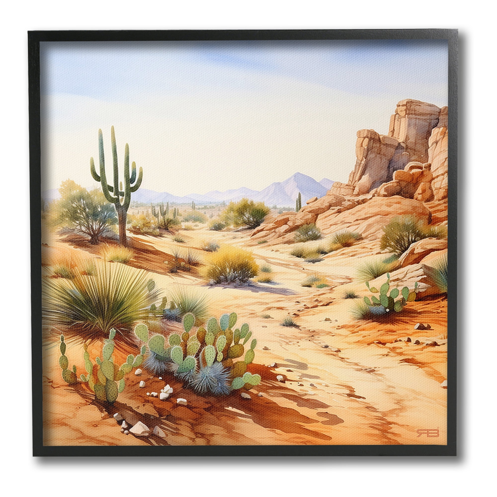 Stupell Industries Scenic Desert Plateau Landscape Painting Black Framed Art Print Wall Art, 17 x 17