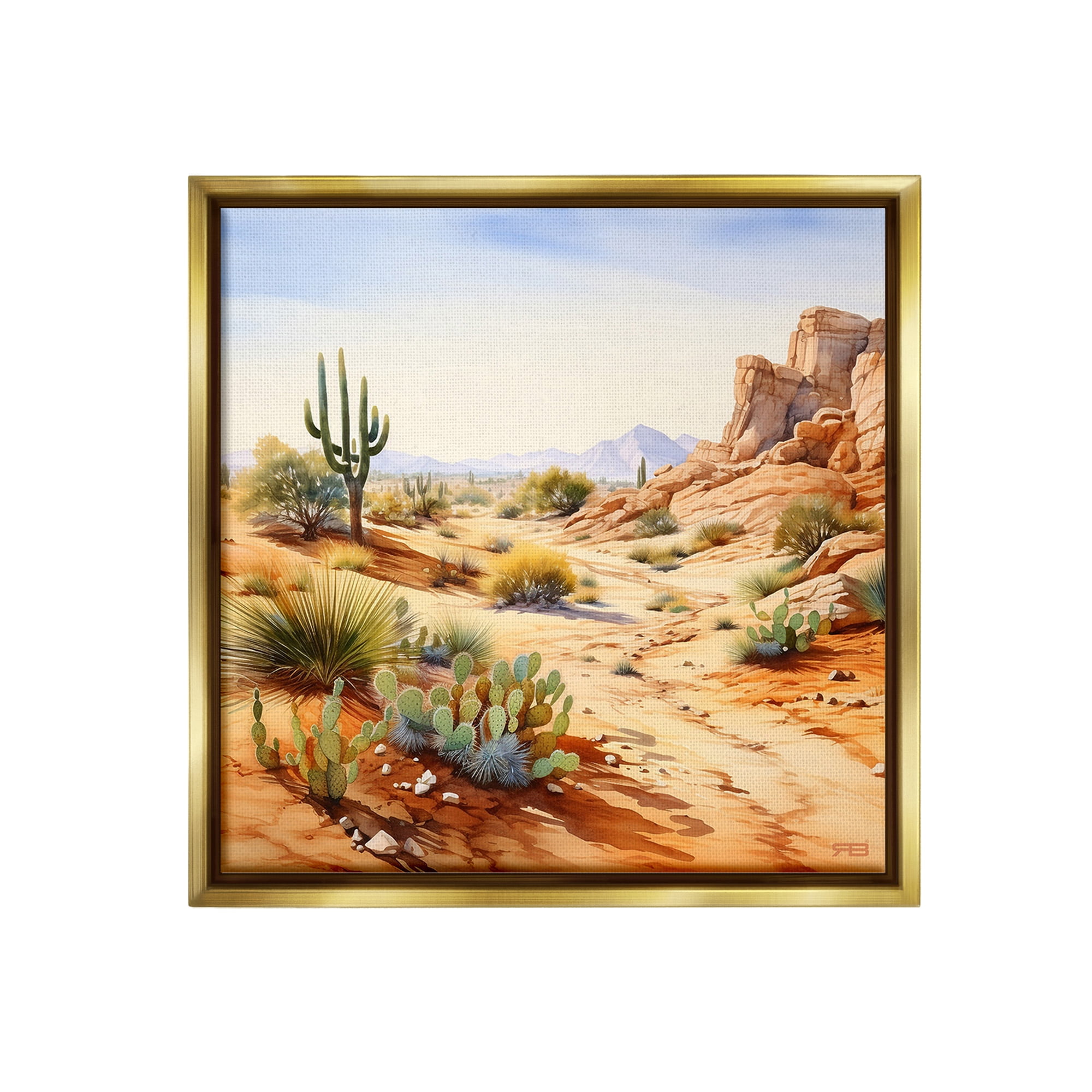 Stupell Industries Scenic Desert Plateau Landscape Painting Gold Floater Framed Canvas Art Print Wall Art, 25 x 25