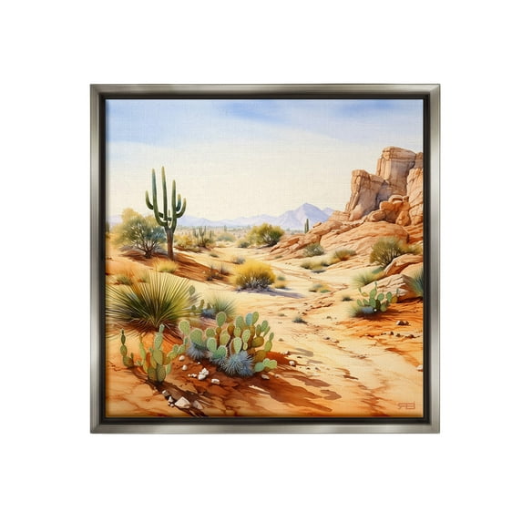 Stupell Industries Scenic Desert Plateau Landscape Painting Gray Floater Framed Canvas Art Print Wall Art, 18 x 18